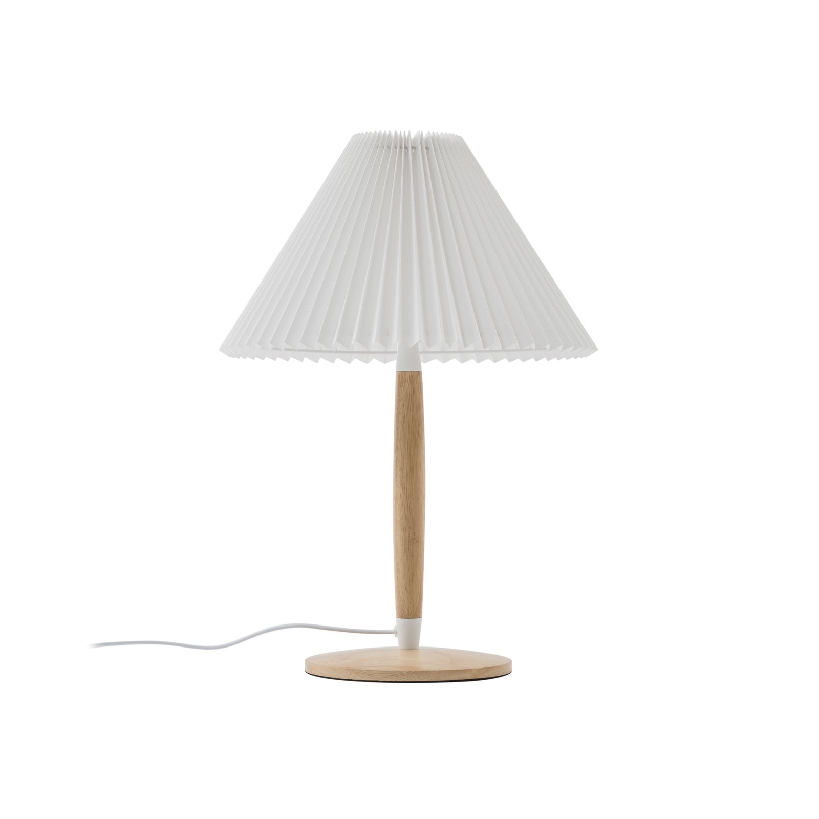 Lucande Ellorin lámpara de mesa, madera, pantalla textil