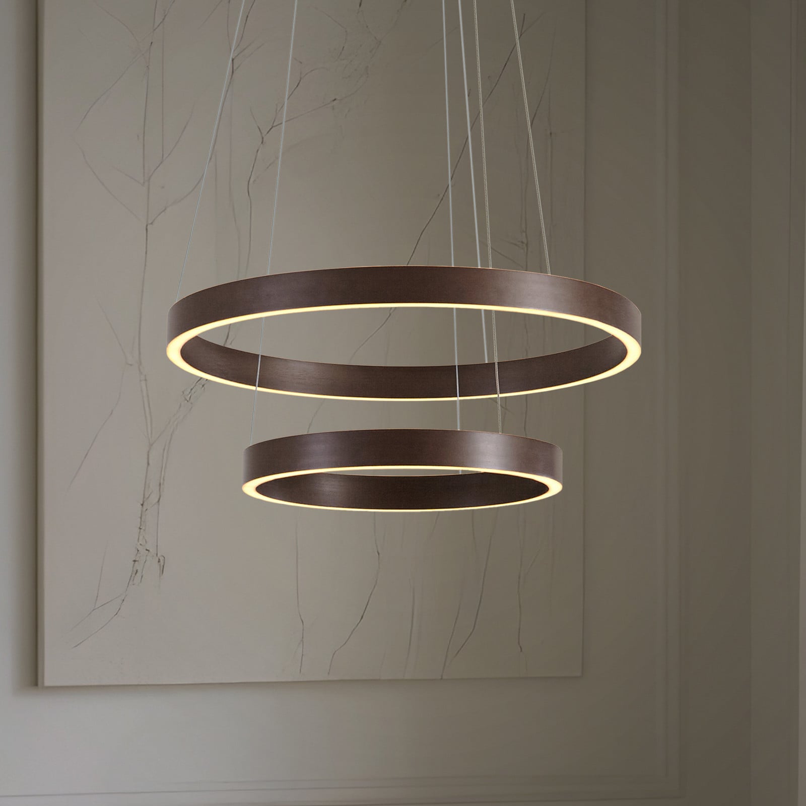 Lampă suspendată LED Lucande Yonam Ø 60 cm 2 becuri maro CCT - Camera de zi / sufragerie - Modern - maro cafea alb - Metal