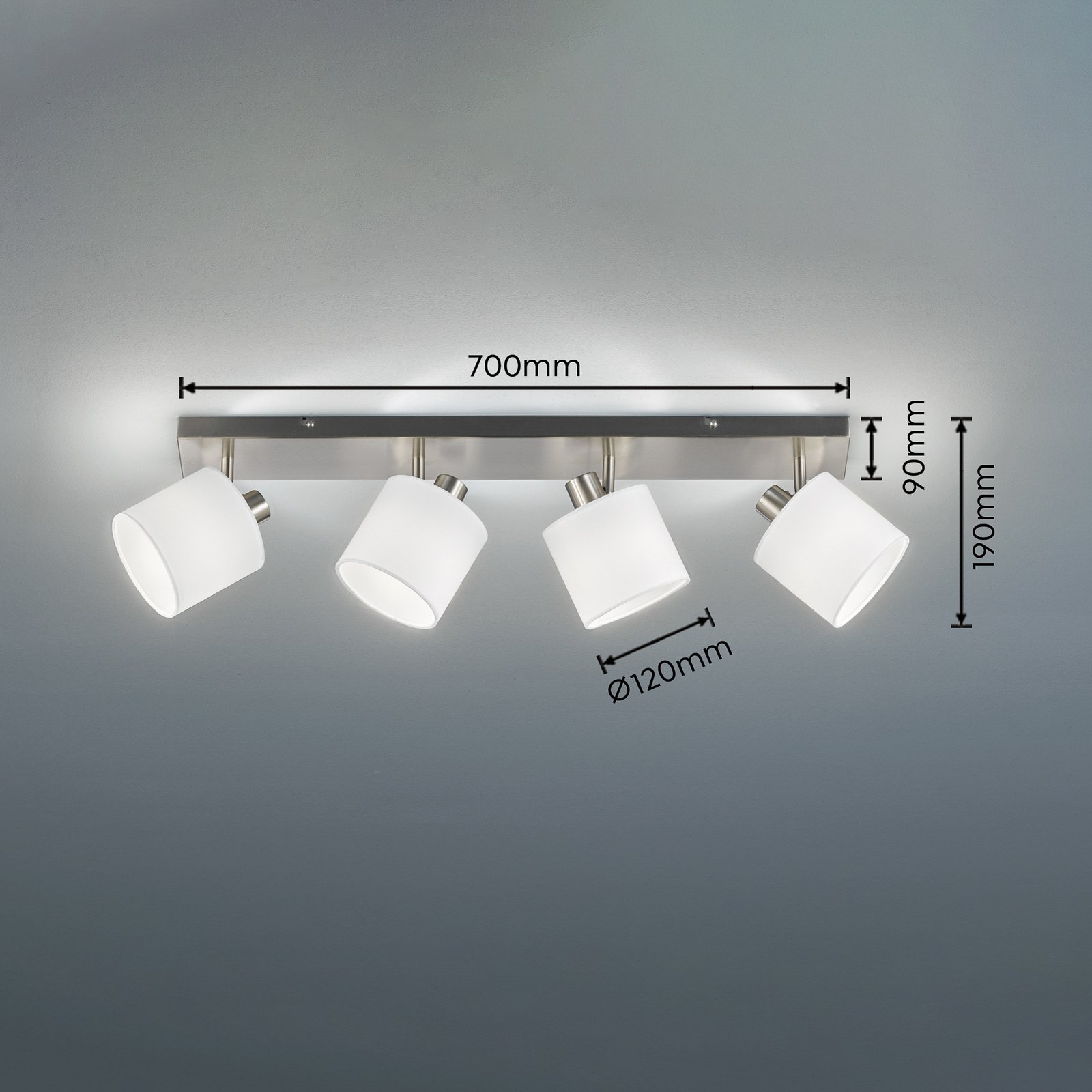 Прожектор за таван Tommy, никел/бяло, дължина 70 cm, 4 светлини.