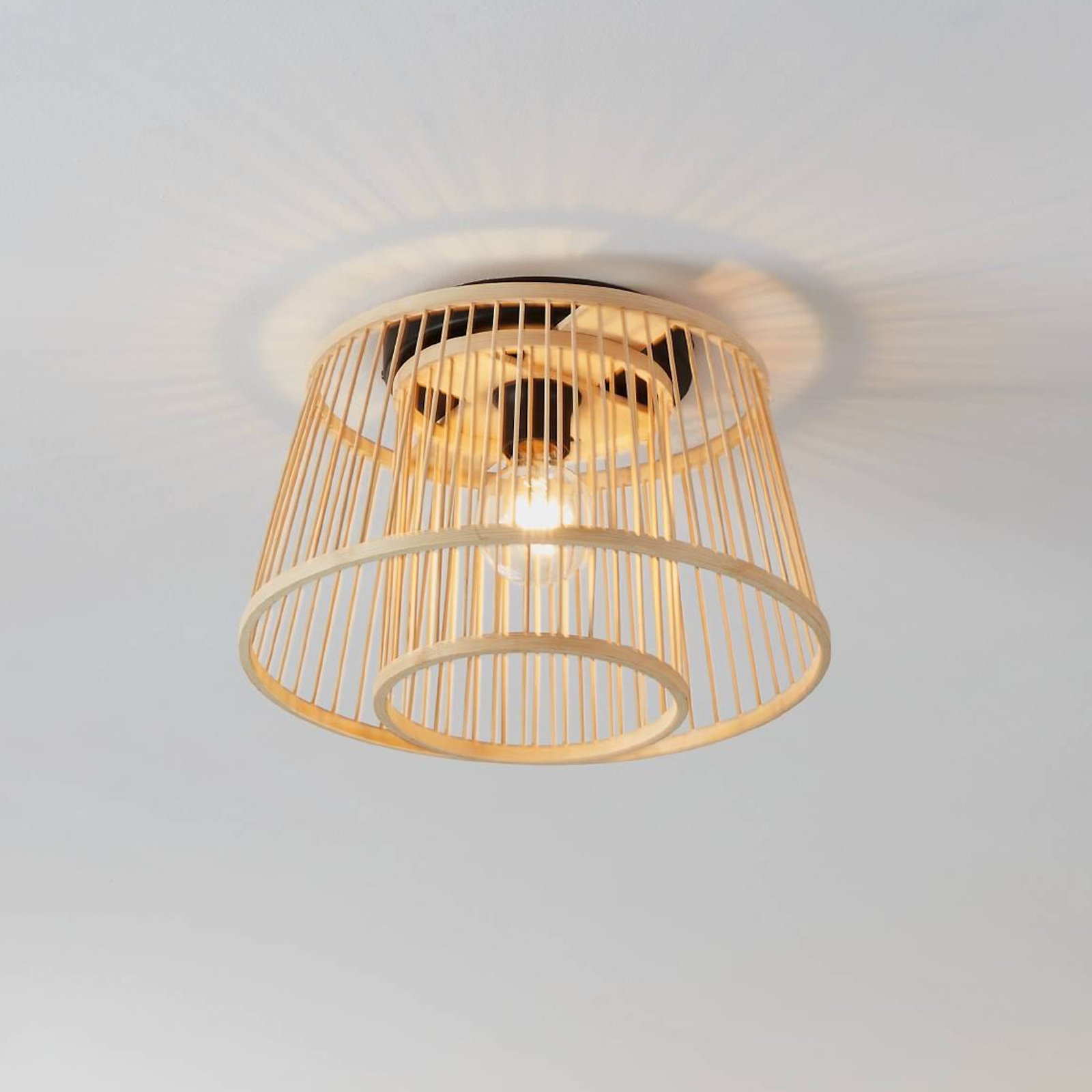 Hykeham plafondlamp, Ø 38 cm, naturel, bamboe
