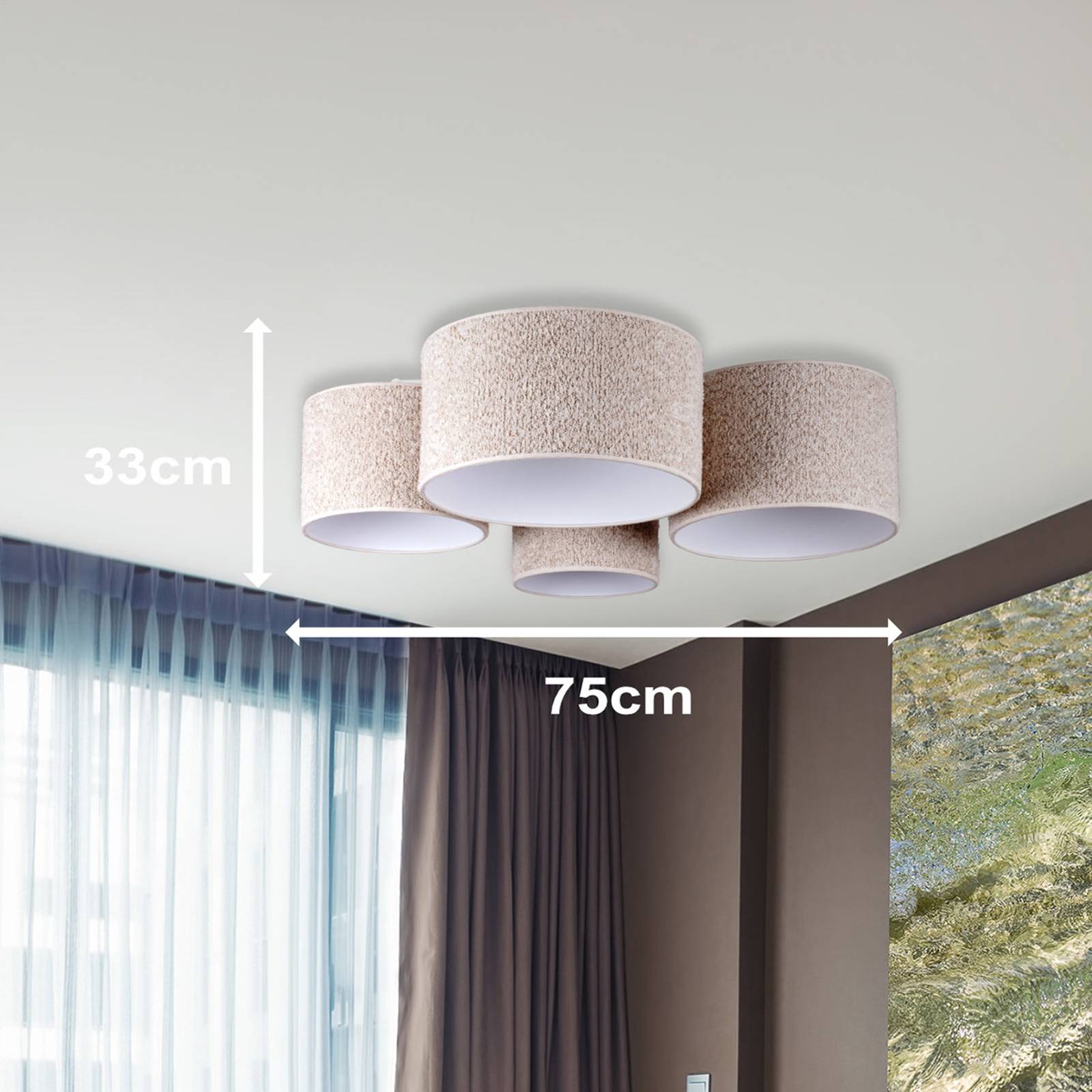 Lampa sufitowa Boucle z czterema kloszami, ecru