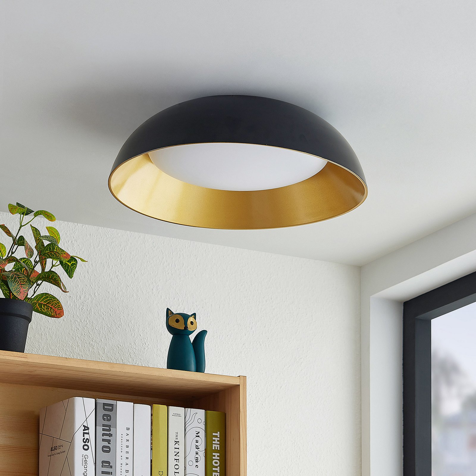 Quoizel balsam 14 wide matte black and gold luxe modern ceiling light