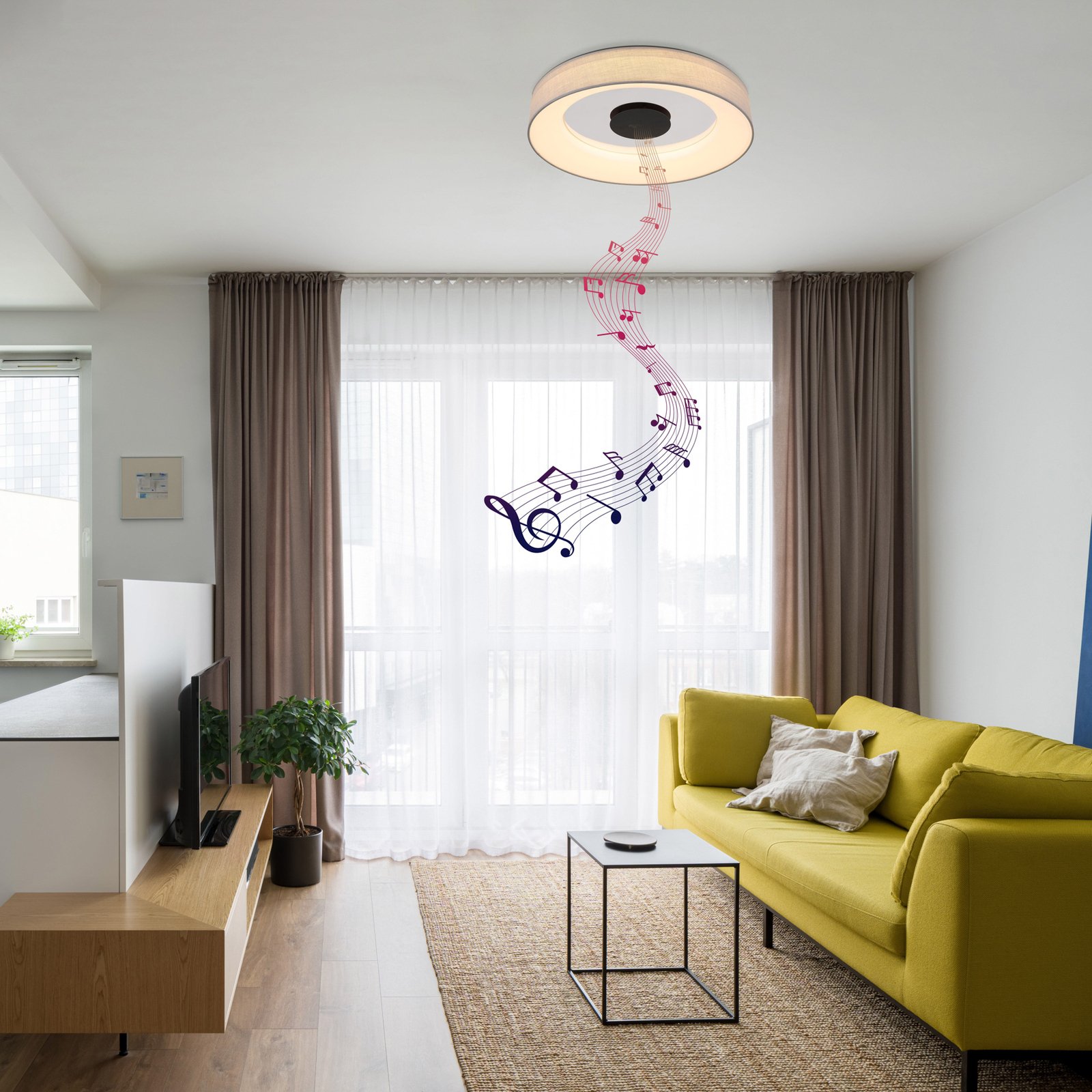 Terpsa smart LED ceiling light, white/grey, Ø 46.8 cm, fabric