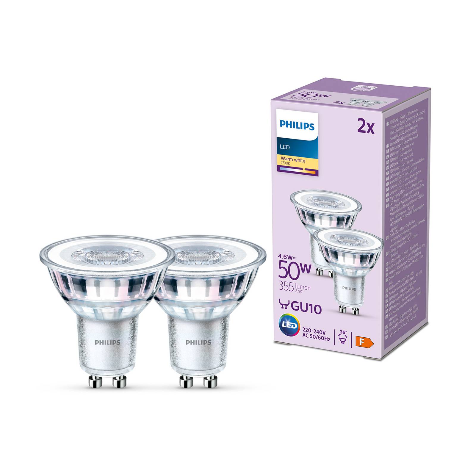 Philips-LED-lamppu Gu10 4,6W 355lm 827 kirk. 36° 2