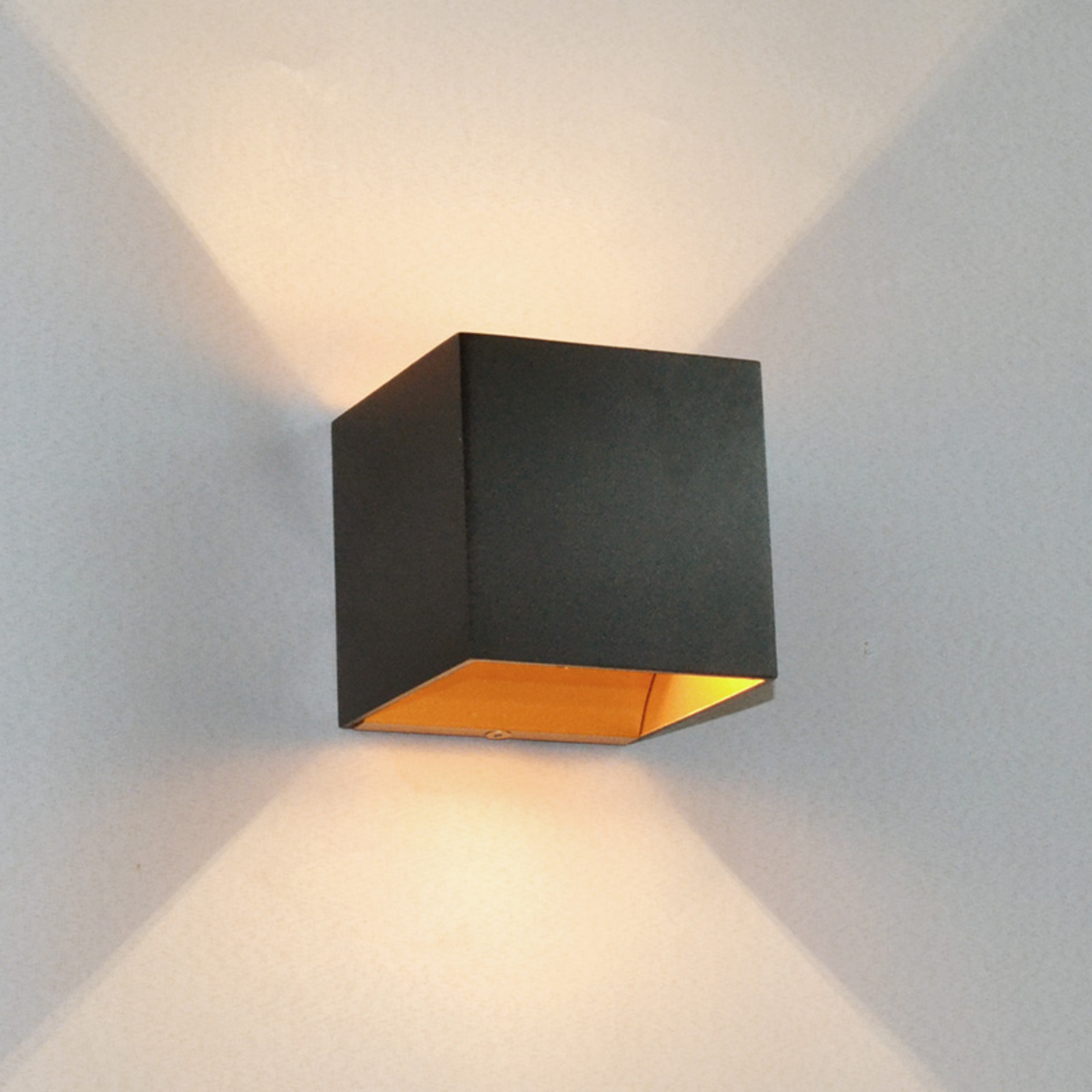 Arcchio Black LED wall lamp Aldrina, gold inside, for Hallway, aluminium, 6 W, energy efficiency: A+, W: 9.7 cm, H: 9.7 cm
