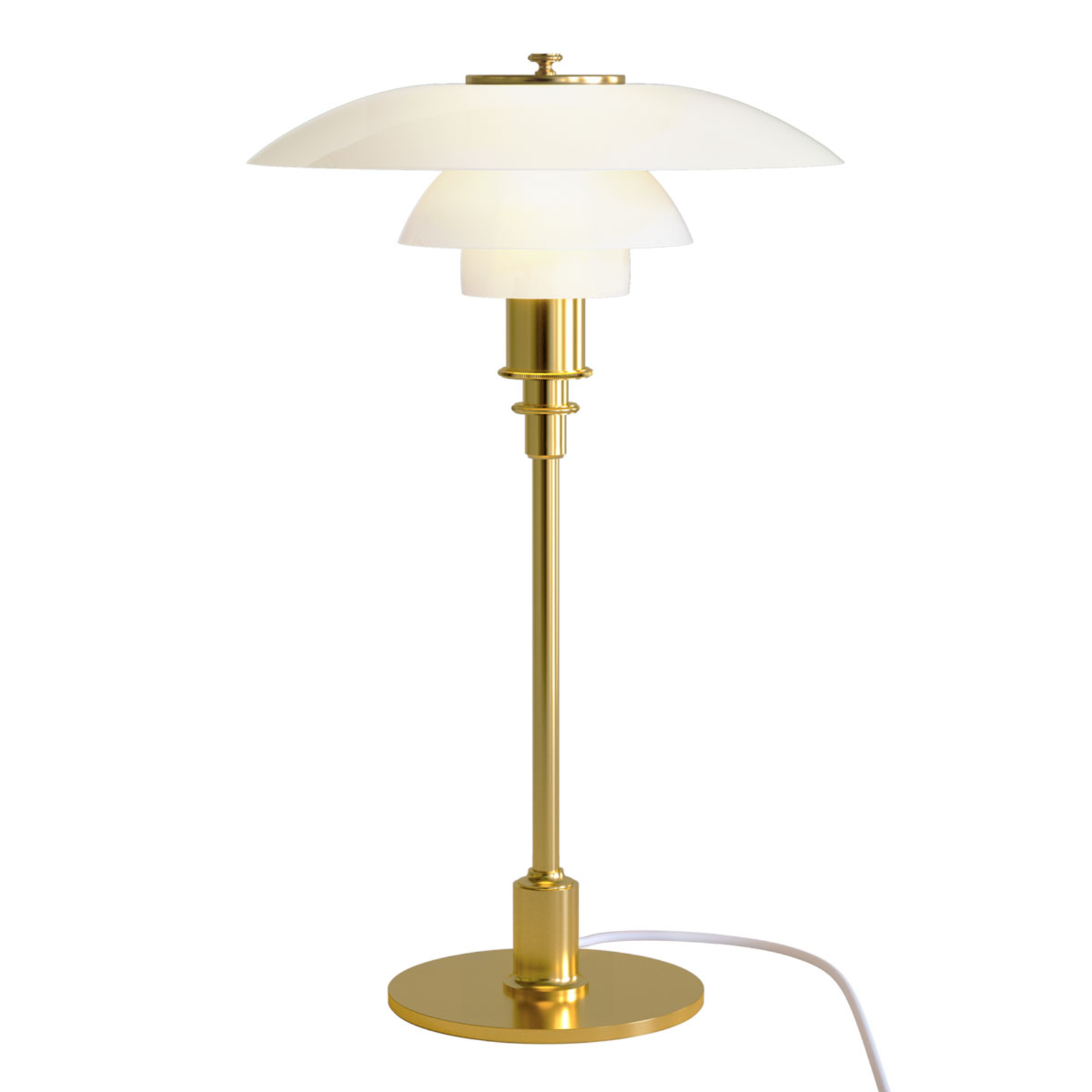 Louis Poulsen PH 3/2 table lamp, brass and white, for Living / Dining Room, brass, glass, E14, 40 W, energy efficiency: A++, H: 47.2 cm