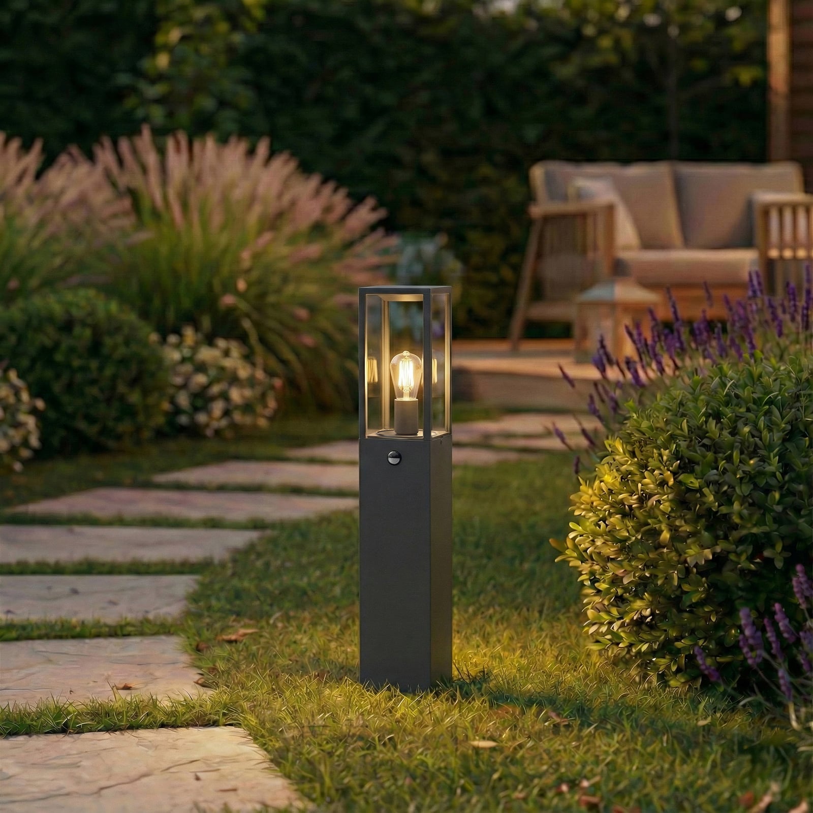 Bornes lumineuses Peldar, 80 cm, anthracite/transparent, capteur - Lindby