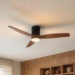 Ventilateur de plafond LED Lucande Brinia, Ø 132 cm, bois, CCT