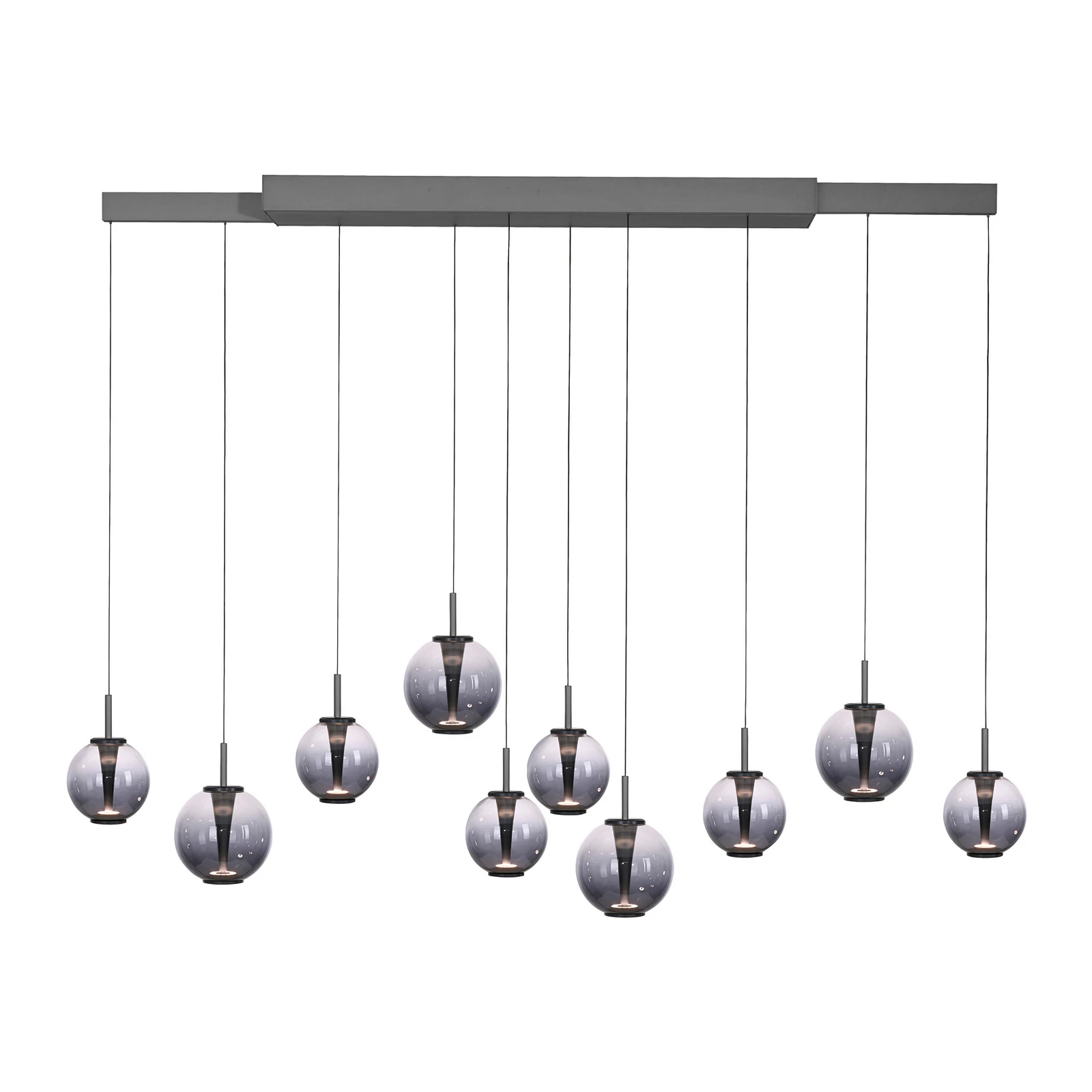 Lámpara colgante LED PURE E-Infinity gris/gris ahumado, 198 cm, 10 luces