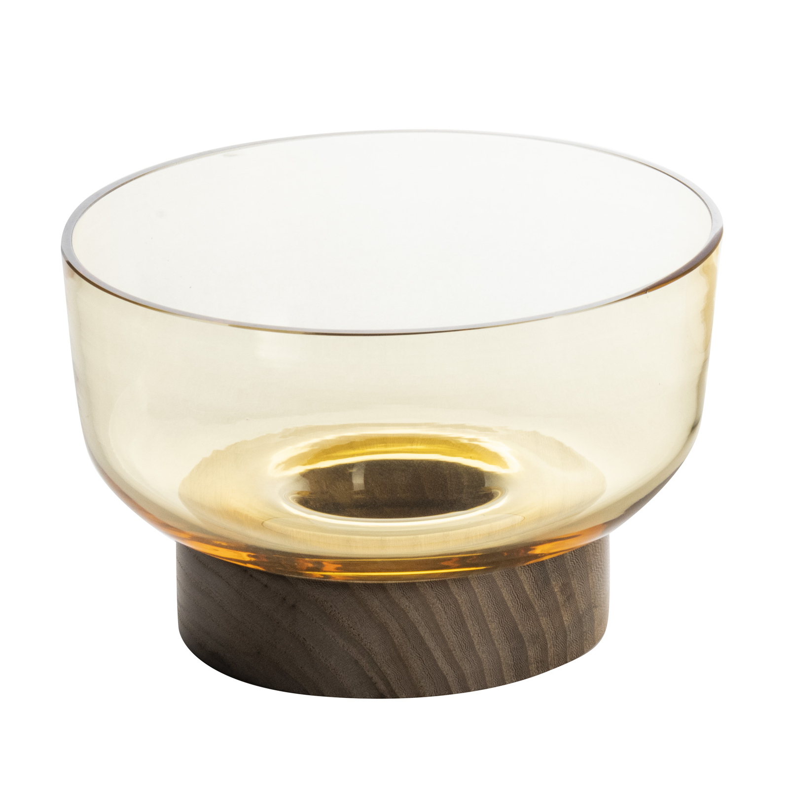 Artemide Bontà glass bowl with wooden base, yellow