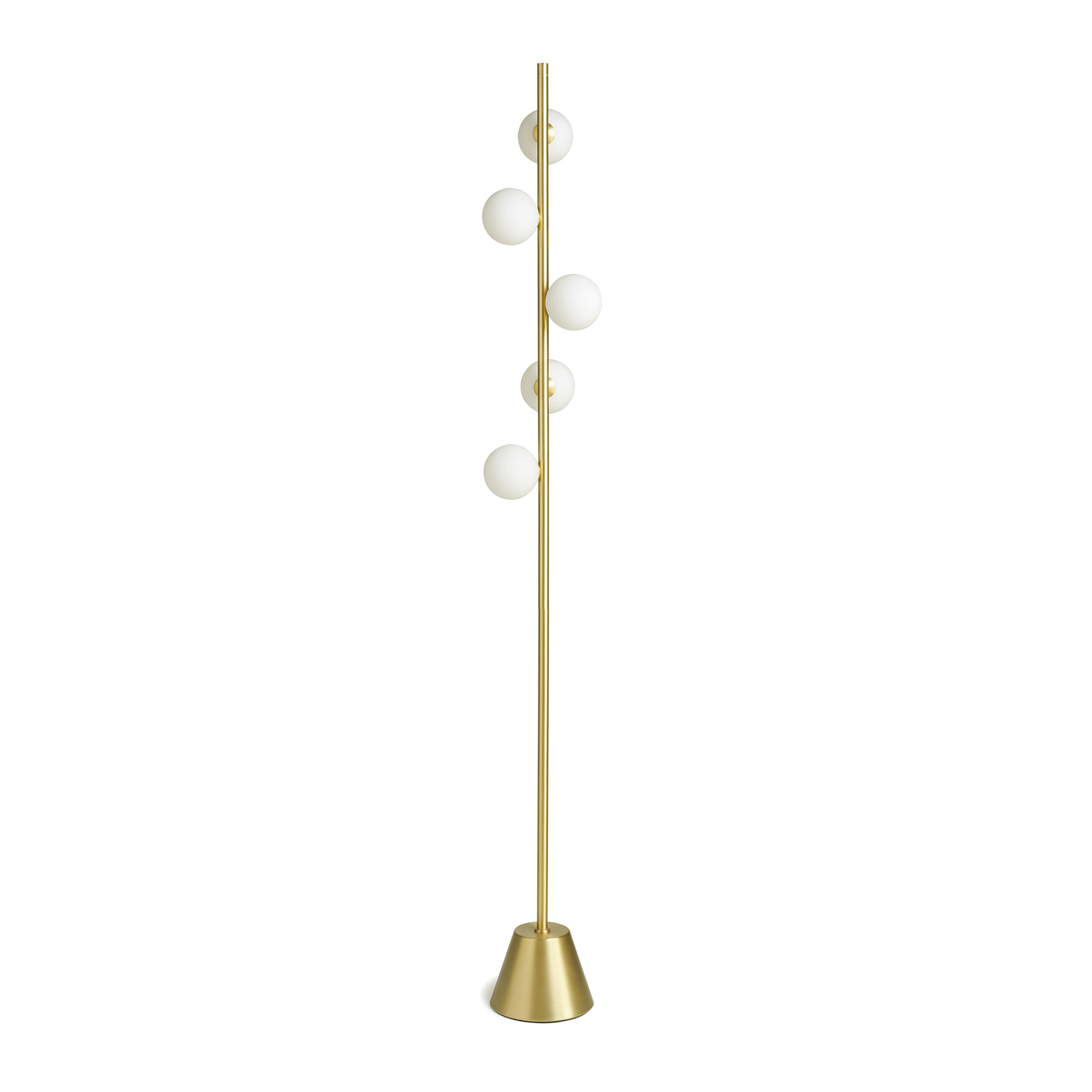 Lampe sur pied Pomi, 5 lampes, or/blanc, verre, hauteur 170 cm