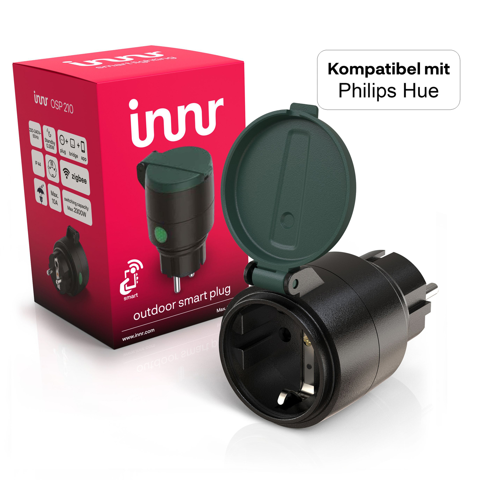 Innr Outdoor Smart Plug wandcontactdoos, IP44, kunststof, zwart