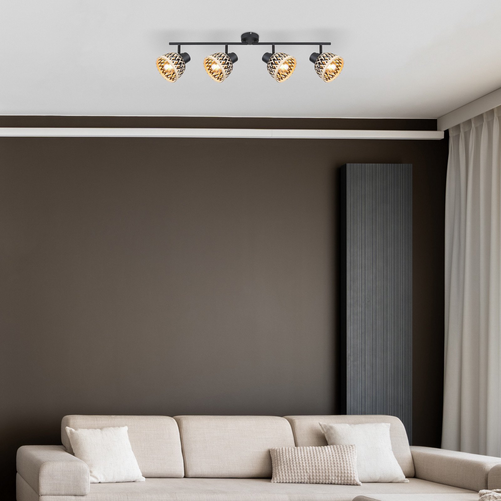 Globo Colly plafonieră împletitură de bambus 4 becuri - Camera de zi / sufragerie - natural negru - Bamboo