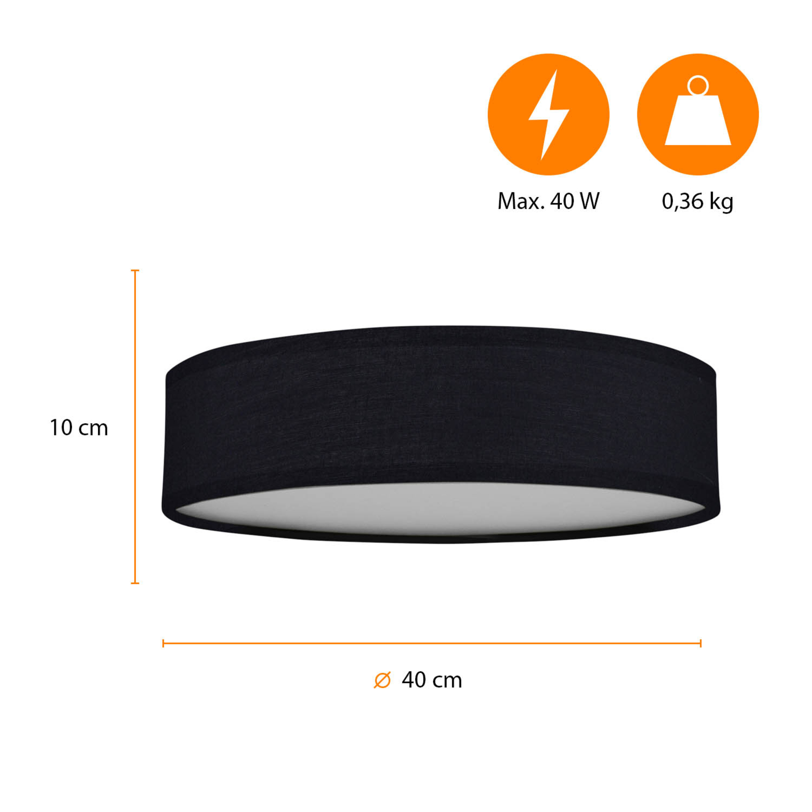 Lampa sufitowa Ceiling Dream, Ø 40 cm, tekstylna, czarna