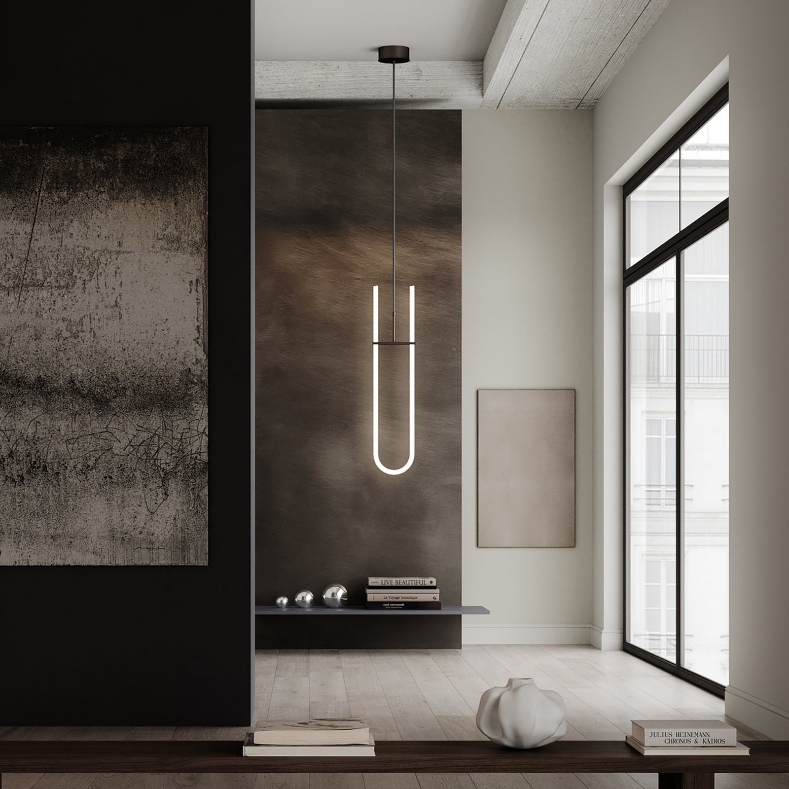 Zakrivljena LED viseća lampa, bijela/brončana, 70 cm - 101 Copenhagen