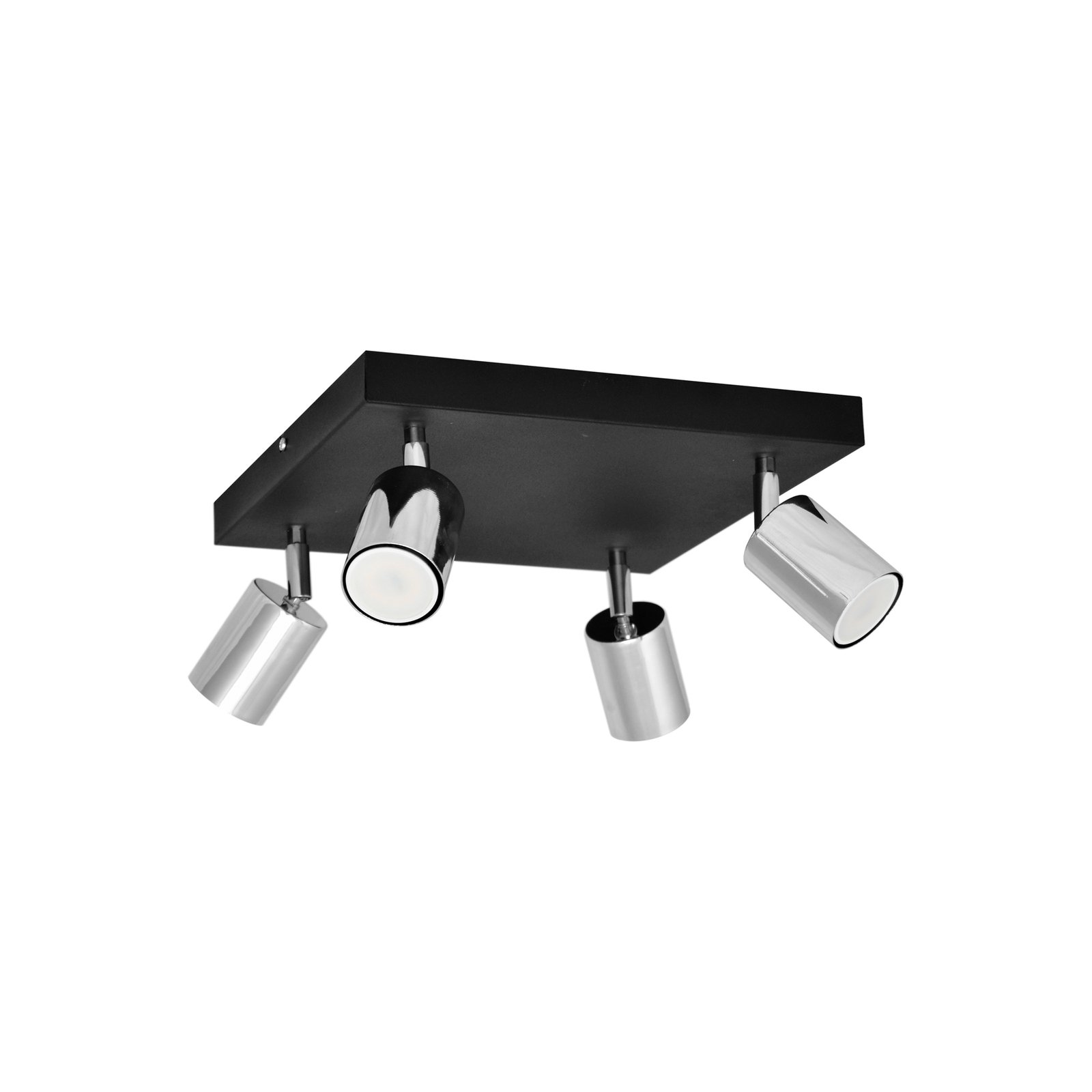 Plafondlamp Tune II, zwart/chroom, metaal, 4-lamps, vierkant