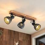 Lindby Raniso plafondspot, rubberhout, 3-lamps