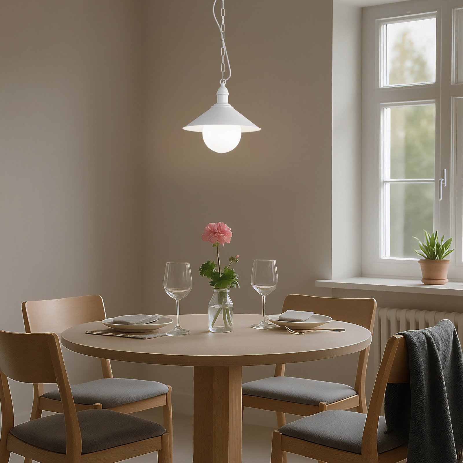 Lampa wisząca zewnętrzna Enduro, biała, stal, szkło, IP44, E27