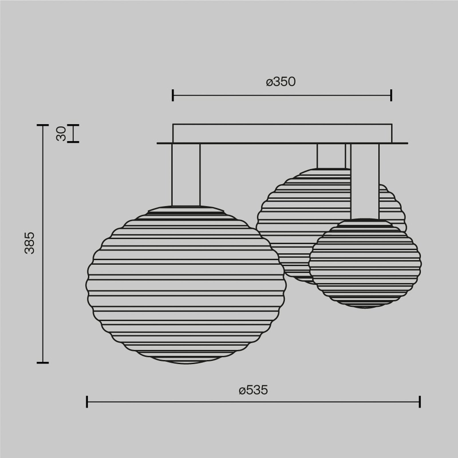 Maytoni plafondlamp Haspels, 3-lamps, zwart / rook, glas