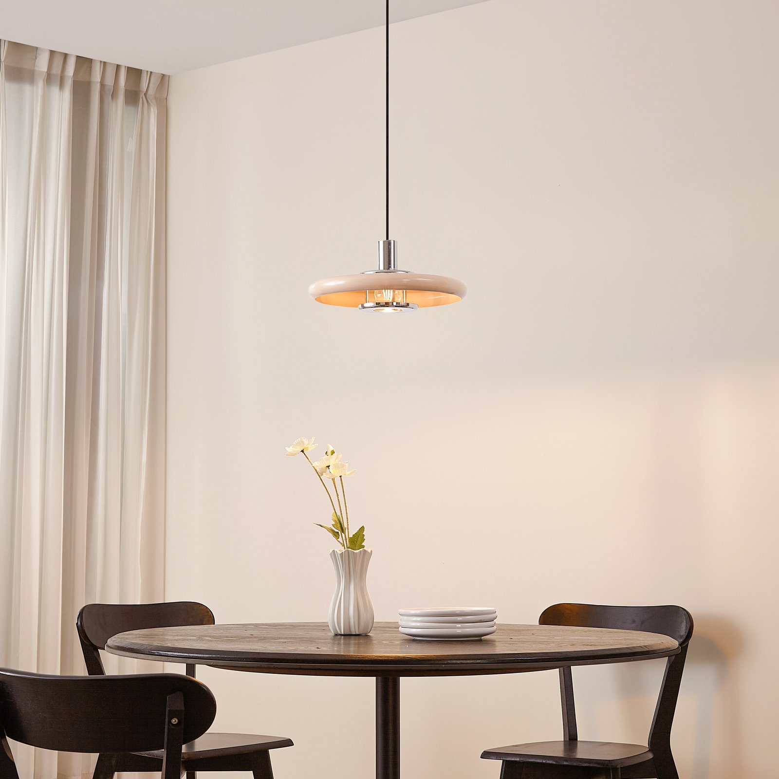 Lindby riputatav lamp Branford, Ø 35 cm, beež, metall