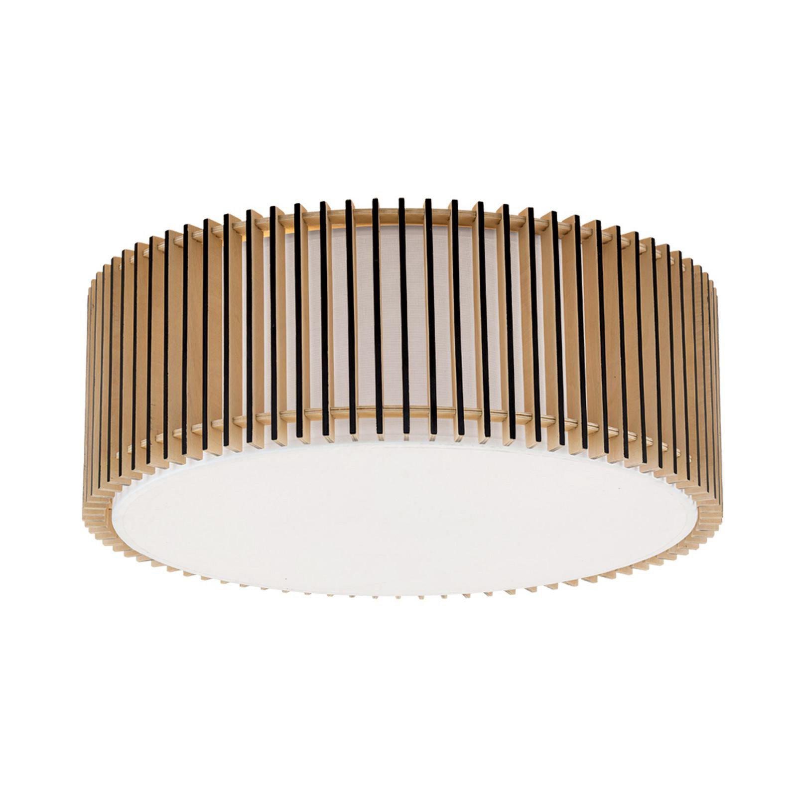 Loftlampe Tarta, Ø 50 cm, træ, tekstildiffusor, 4 x E27
