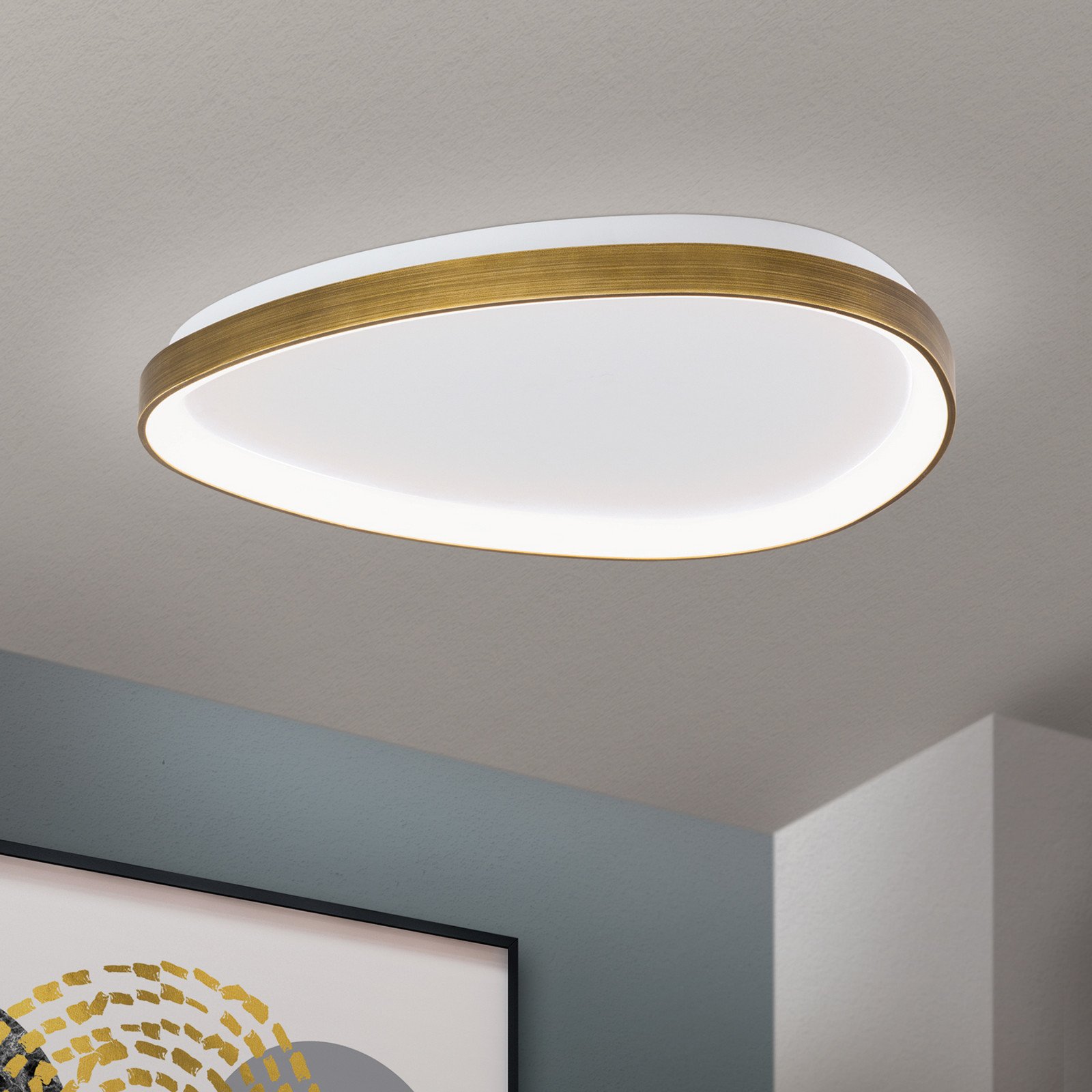 ORION Plafonieră Charlie LED Ø 65 cm alb opal culoare alamă antică - Camera de zi / sufragerie - modern - patină alb-opal - Plastic