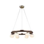 Lampada a sospensione Tolosa, Ø 52 cm, ottone, a 6 luci, vetro, legno