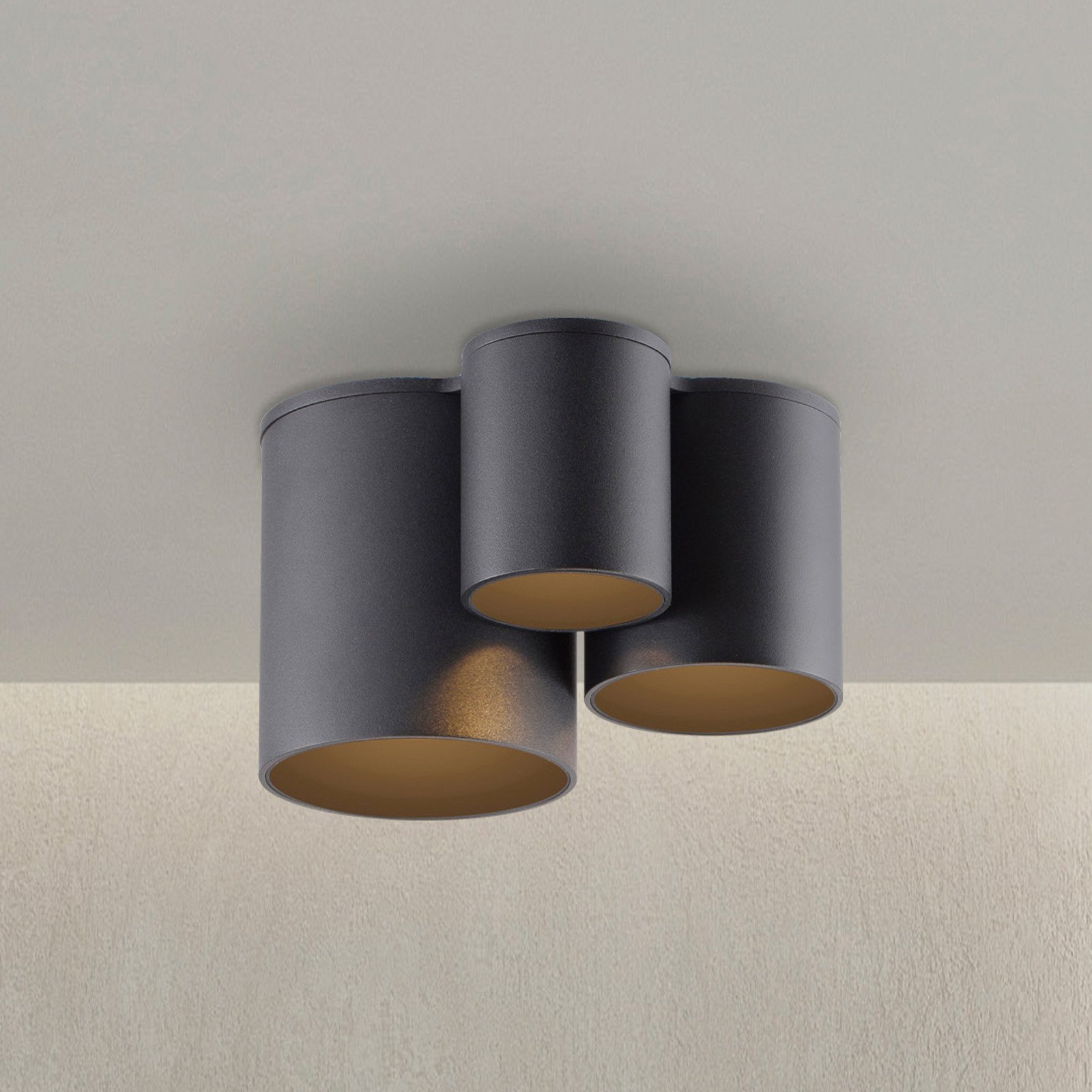 Plafonieră LED PURE Point pentru baie negru lungime 18 cm 3 becuri - Modern - Metal
