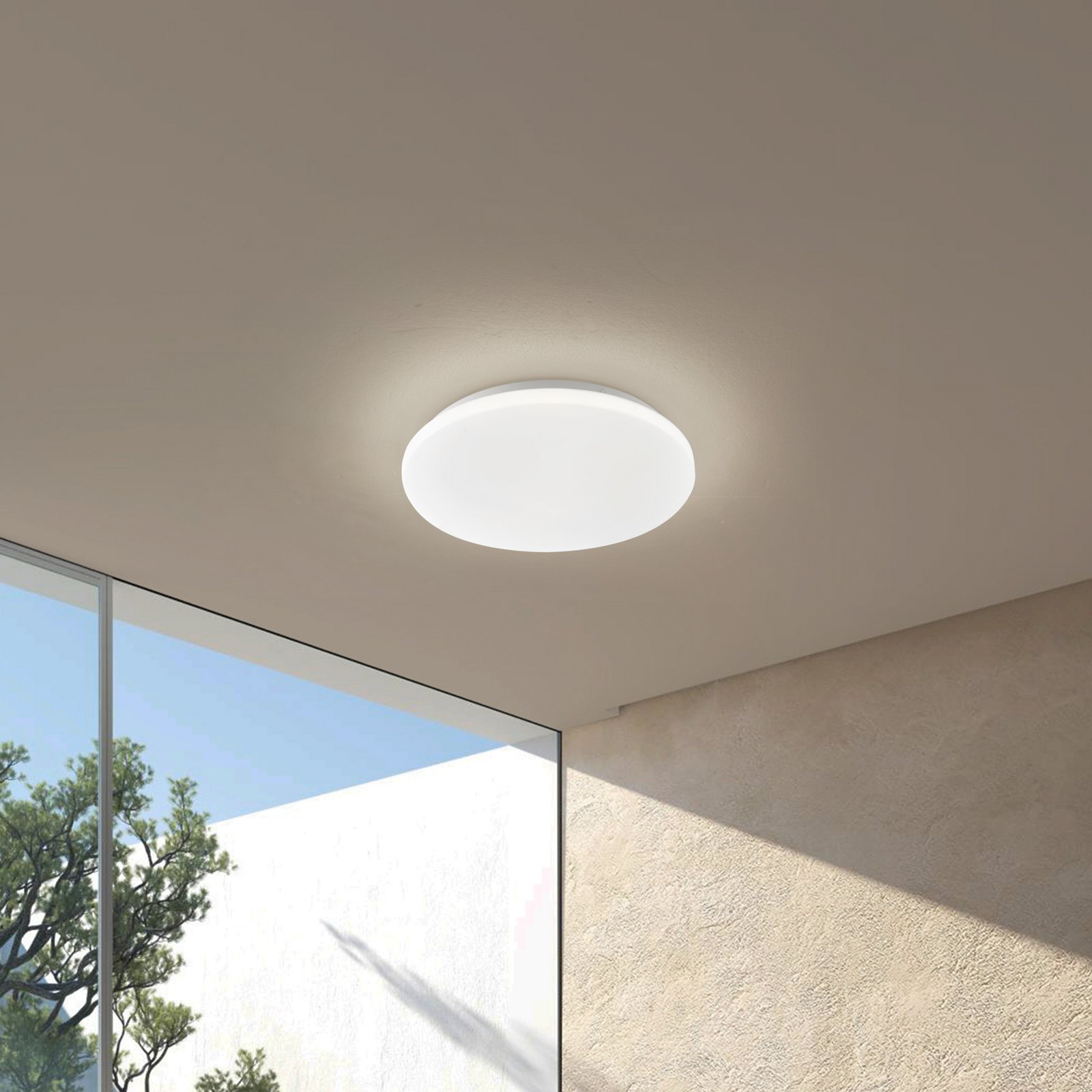 Lindby LED luz de teto exterior Kirkola, 3000 K, Ø 34 cm, branco