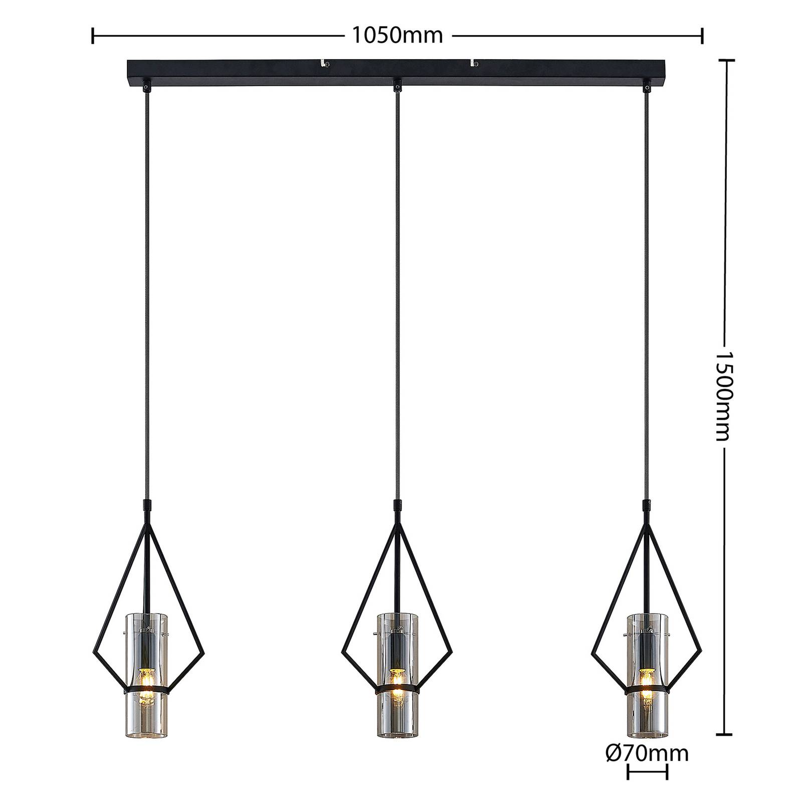 Lampa wisząca Lindby Timasia, 3-punktowa, długa