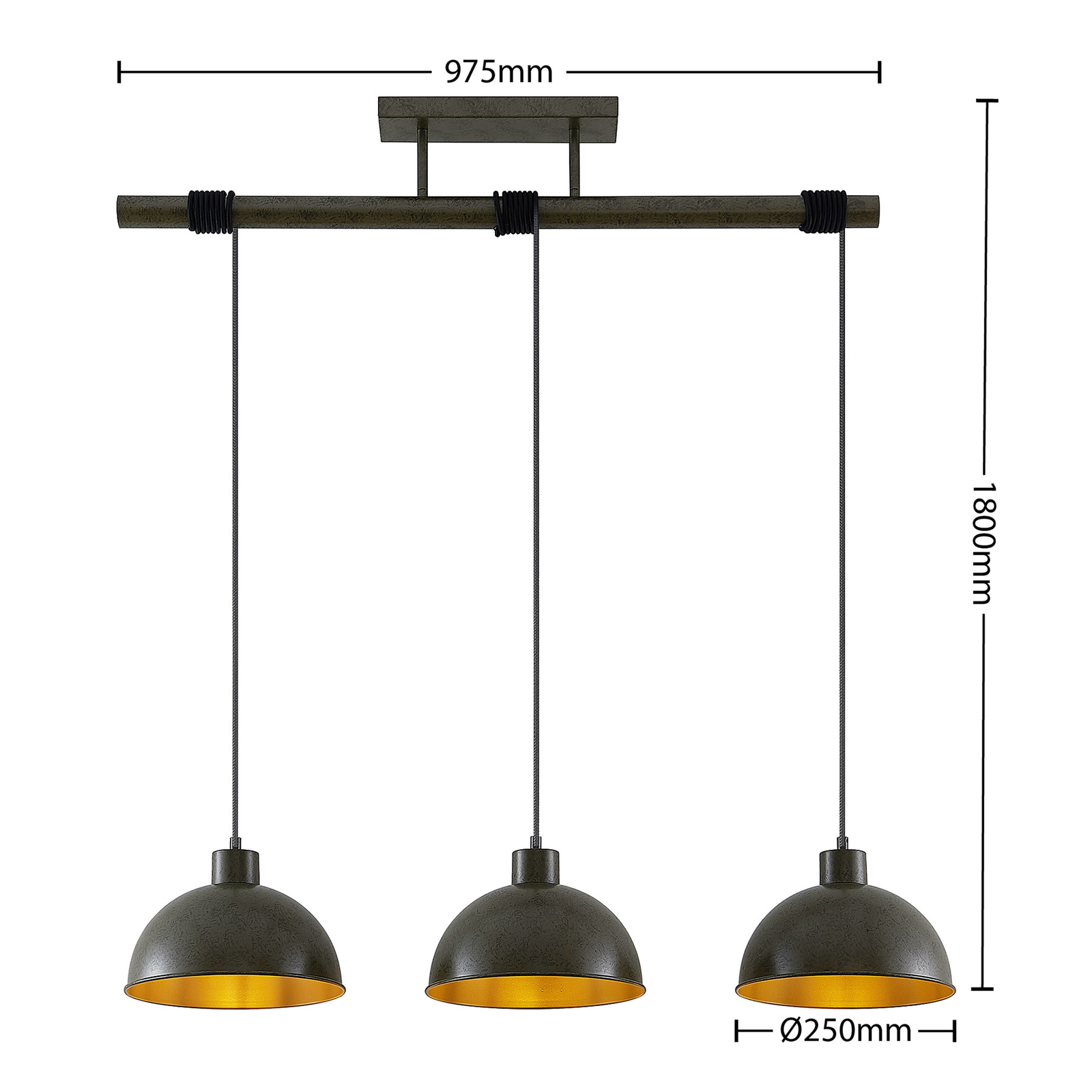 Lindby Jorek hanglamp, staal, 3-lamps