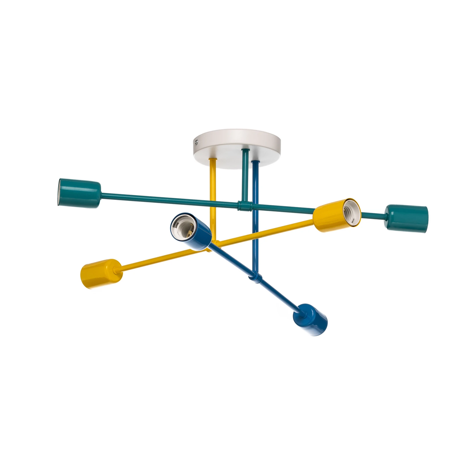 Plafondlamp Cambridge 6-lamps geel-turquoise-blauw