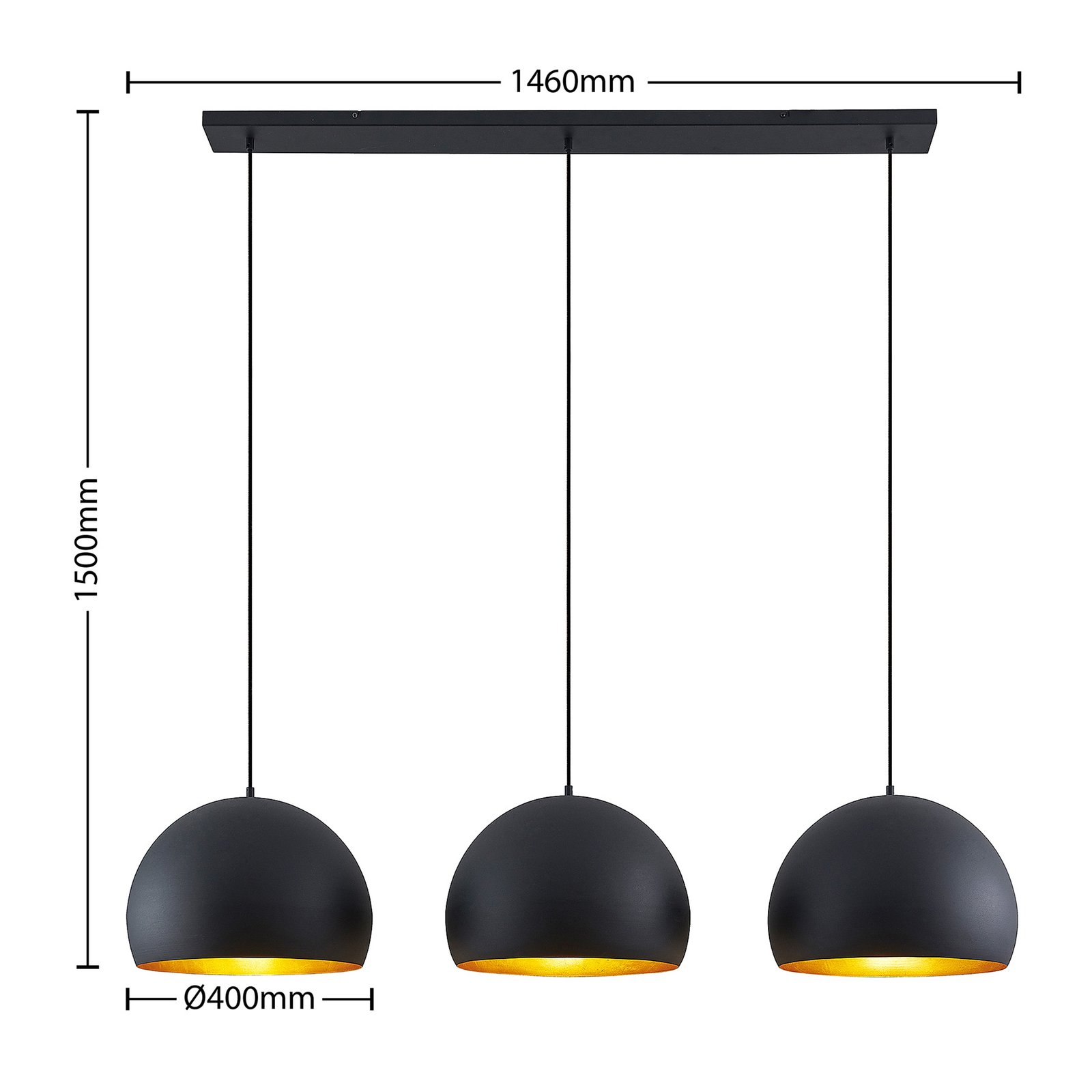 Lindby Tarjei pendant light, 146 cm black and gold