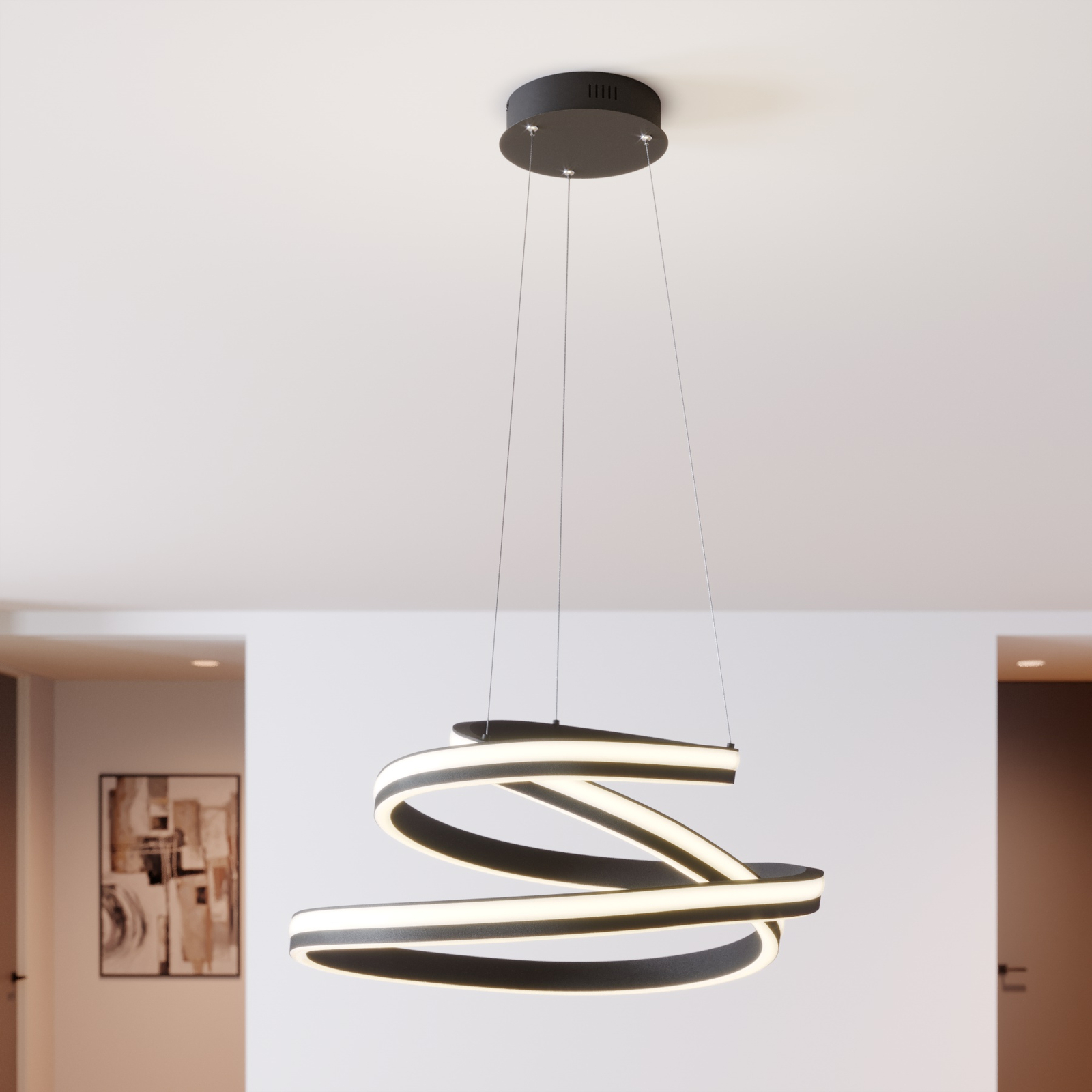 Lucande Emlyn LED hanging light, 60 cm, for Living / Dining Room, iron, aluminium, silicone, 45 W, energy efficiency: A+, H: 34 cm