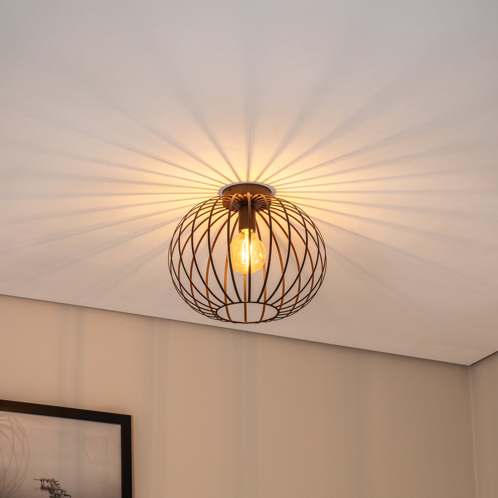 Loftlampe Cruce, mørkebrun, stål, Ø 40 cm