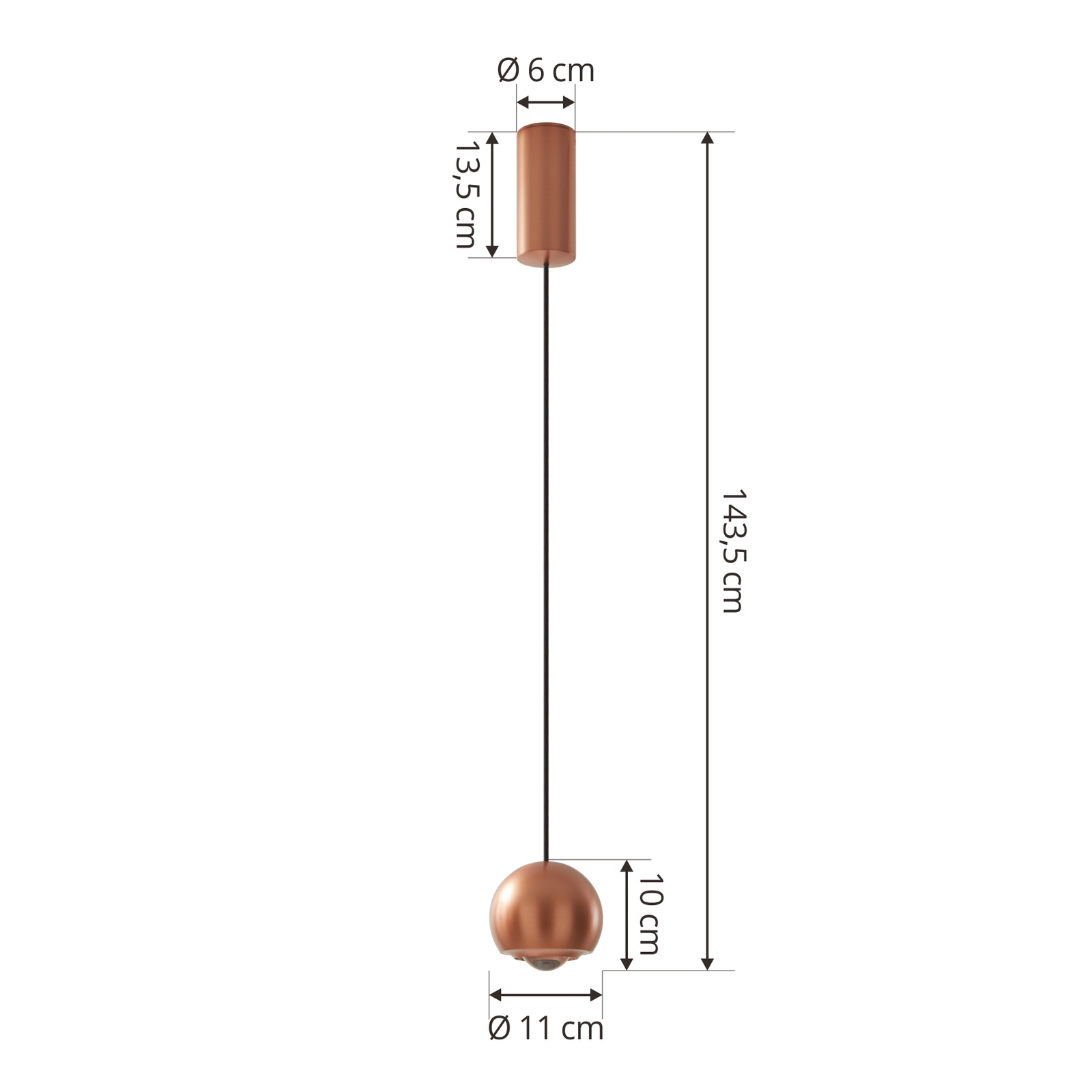 Lucande LED hanging light Varineth, copper-coloured, aluminium, Ø 11 cm