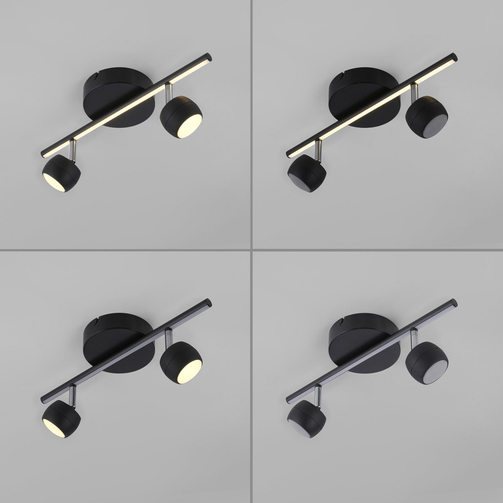 JUST LIGHT. LED-kattospotti Jarik, 2-osainen, musta, 3 000 K