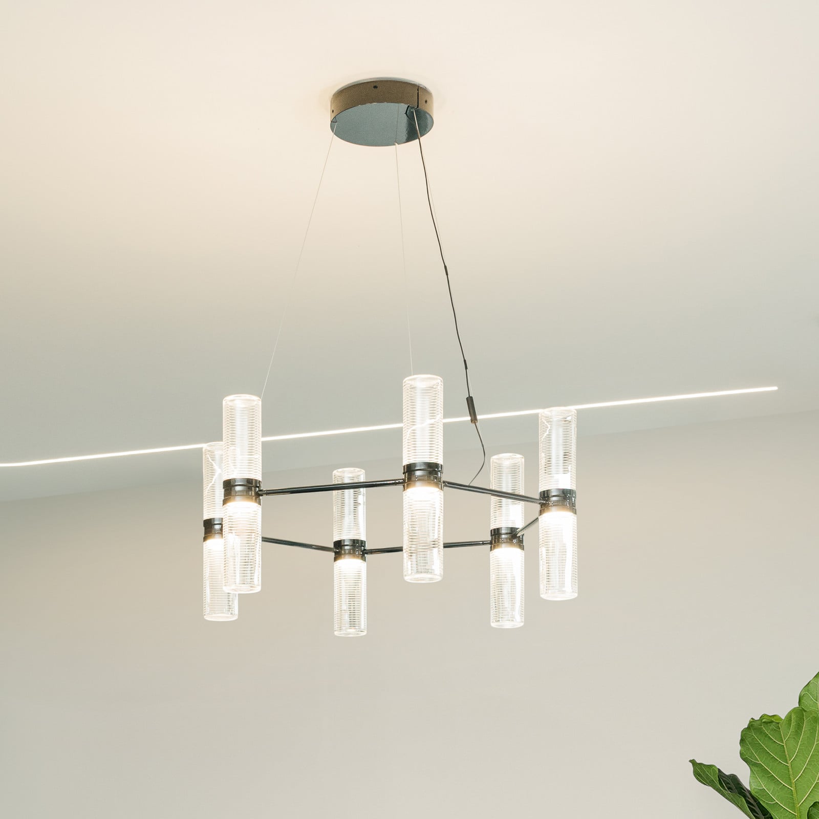 Lampă suspendată LED Artemide Zephyr Exagonal negru Ø 77 cm - Camera de zi / sufragerie - Design - negru transparent - Aluminiu