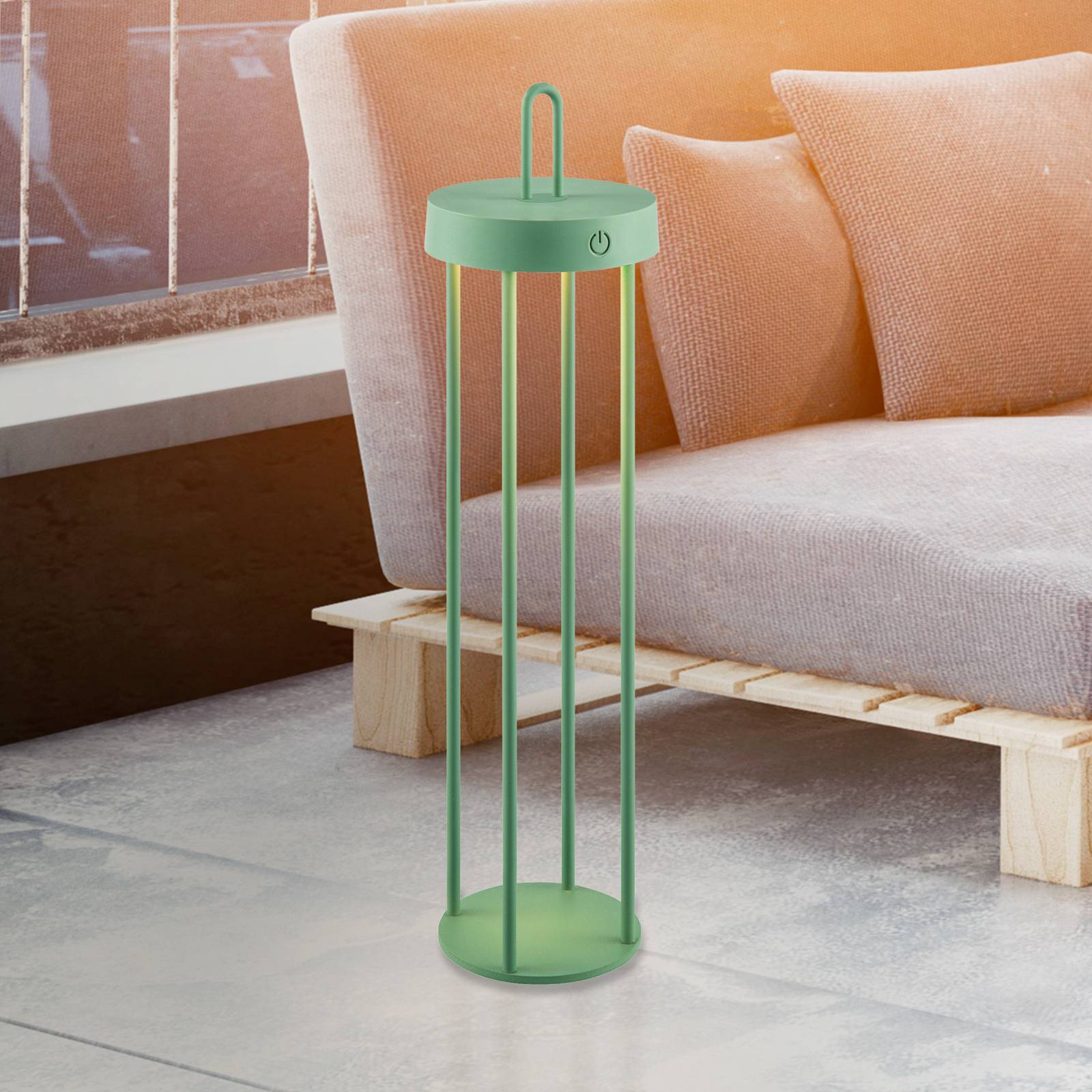 JUST LIGHT. Lampe de table LED rechargeable Anselm vert 50 cm fer