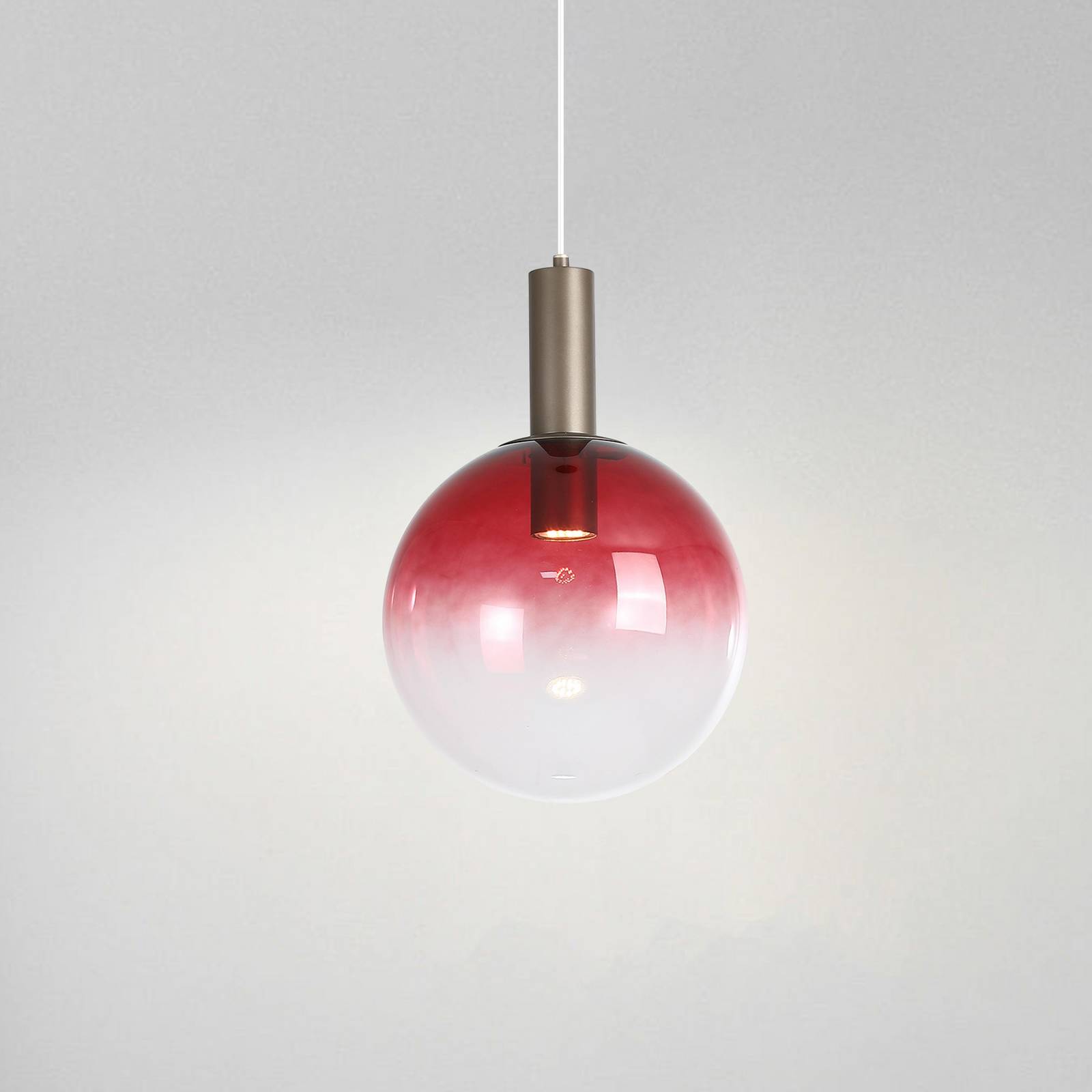 Searchlight Suspension Ombre, forme sphérique, rouge/blanc, Ø 30 cm, verre
