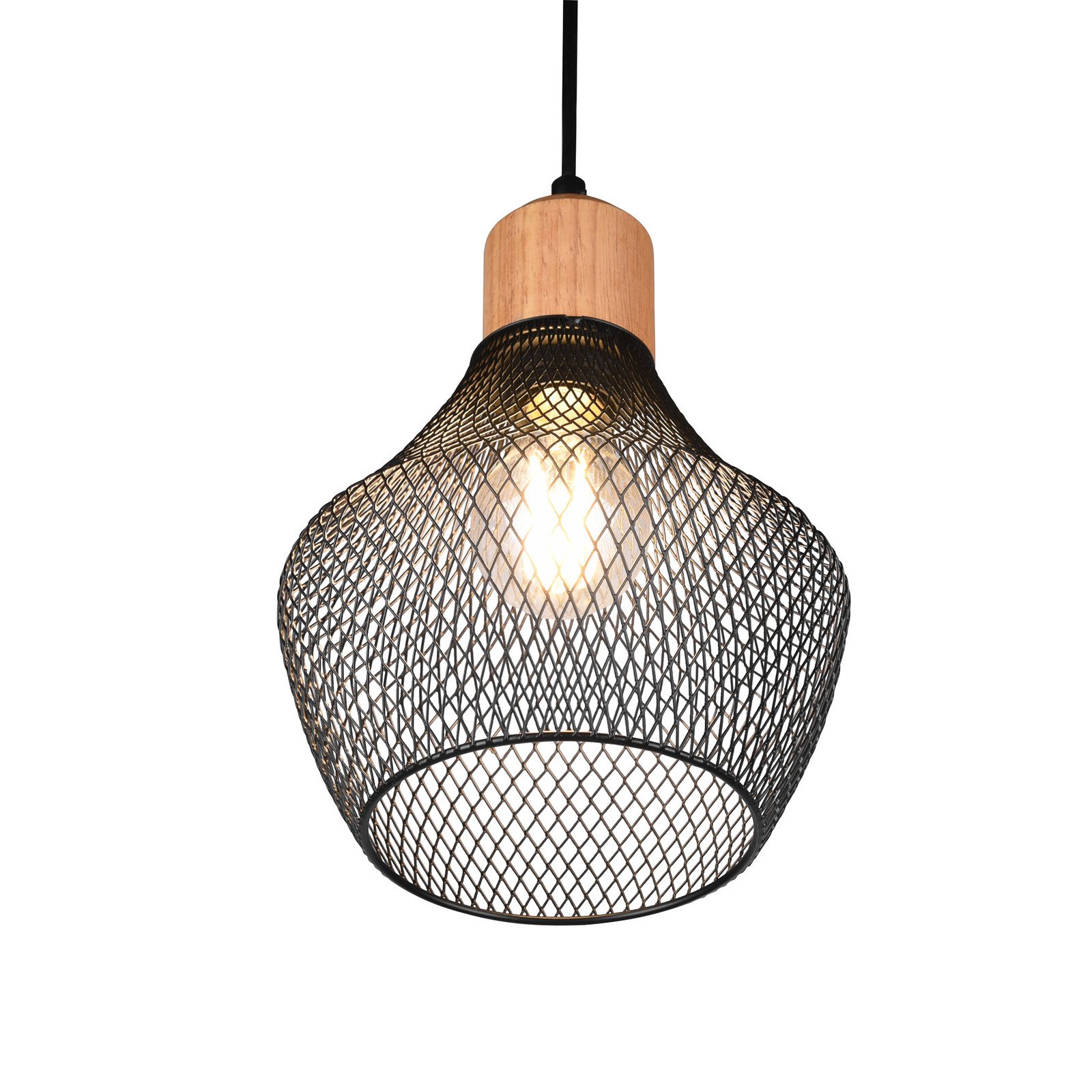 Reality Leuchten Suspensie Valeria cu abajur cu grilaj Ø 18 cm - Bucătărie - modern - negru lemn deschis la culoare - Metal