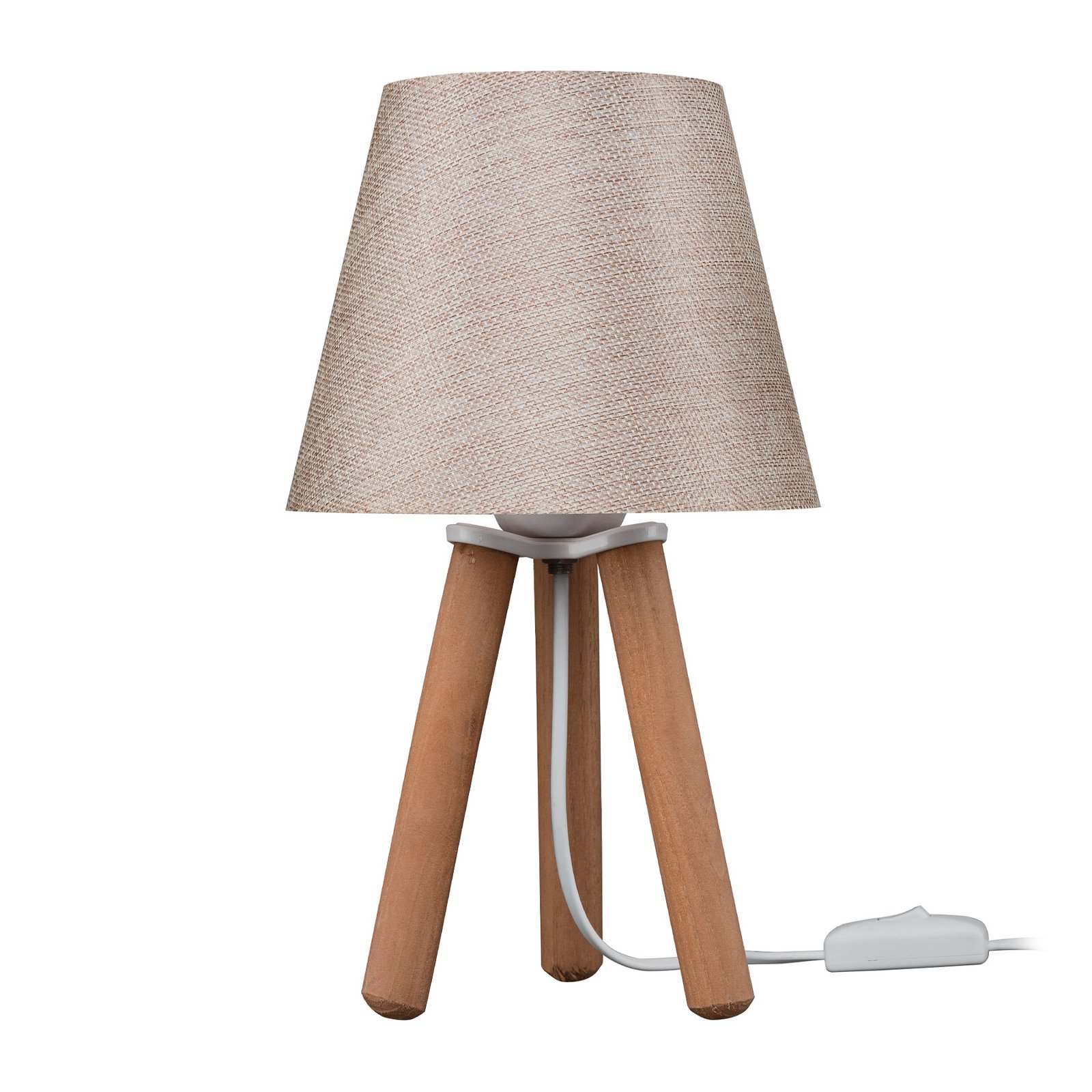 Bordslampa Dona, beige/träfärgad, tyg, trä, trebena