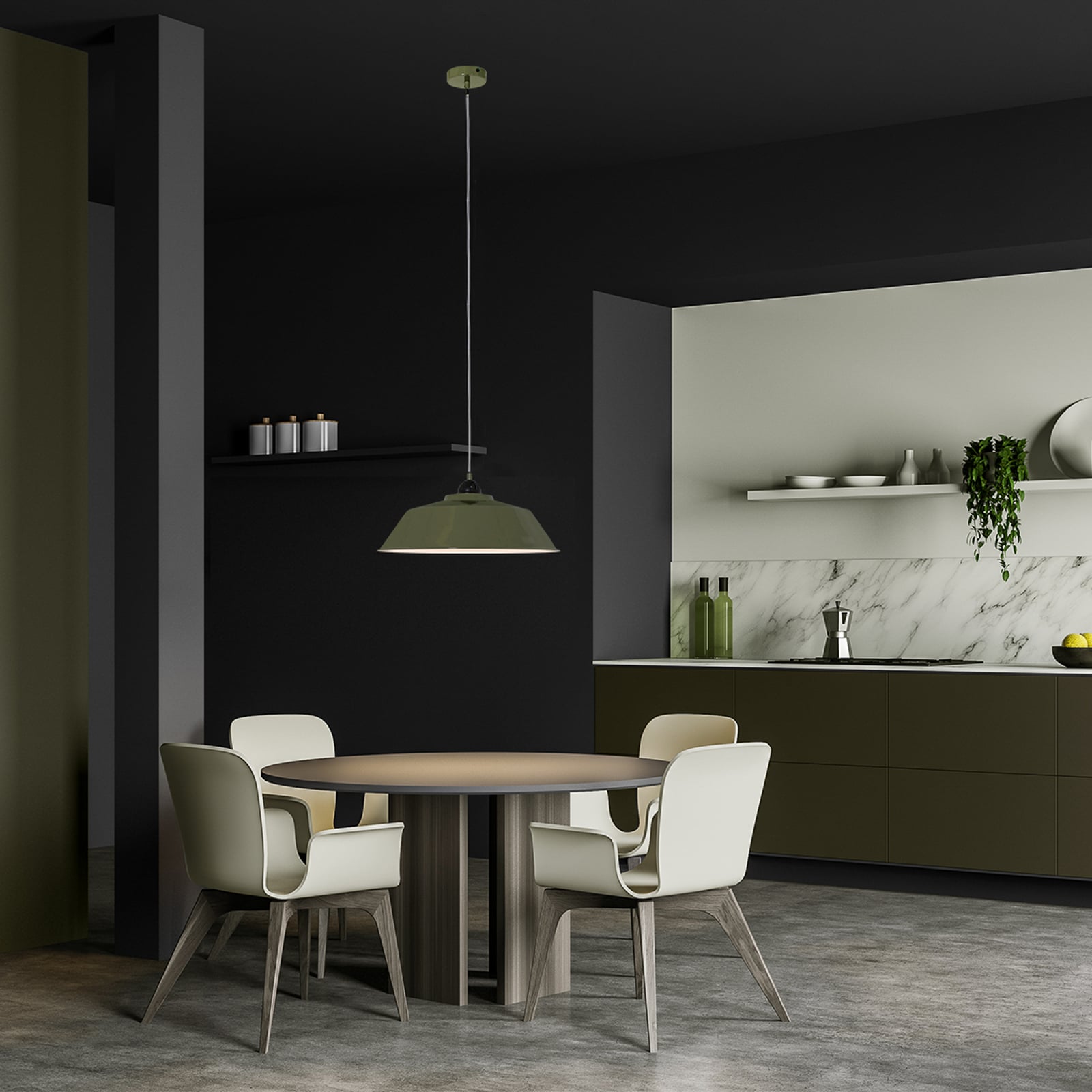 Suspension Nove, verte, intérieur blanc, métal, E27