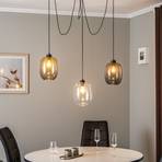 Hanglamp Elio, glas, bruin/helder/grijs, 3-lamps, decentraal