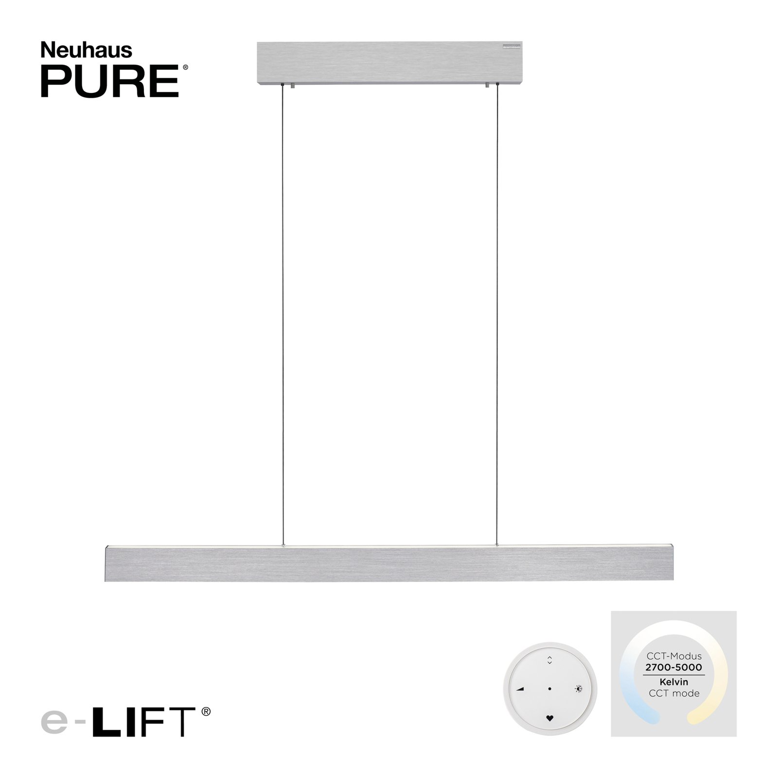 PURE E-Motion LED barra de luz pendente CCT, prata