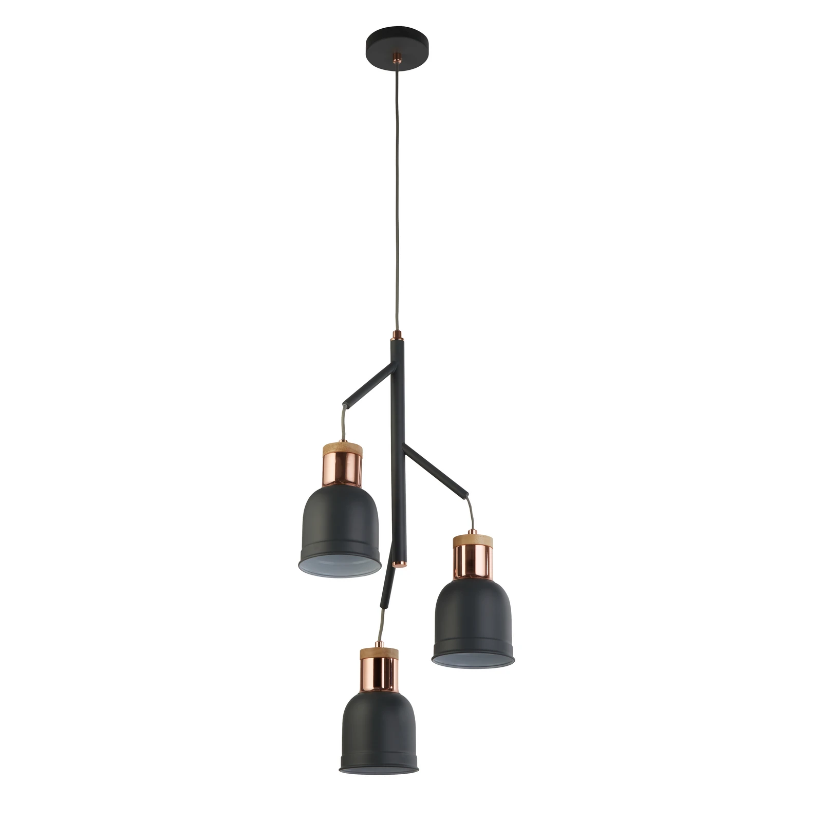 Candeeiro suspenso Barham, cinzento, metal, 3 lâmpadas, E27