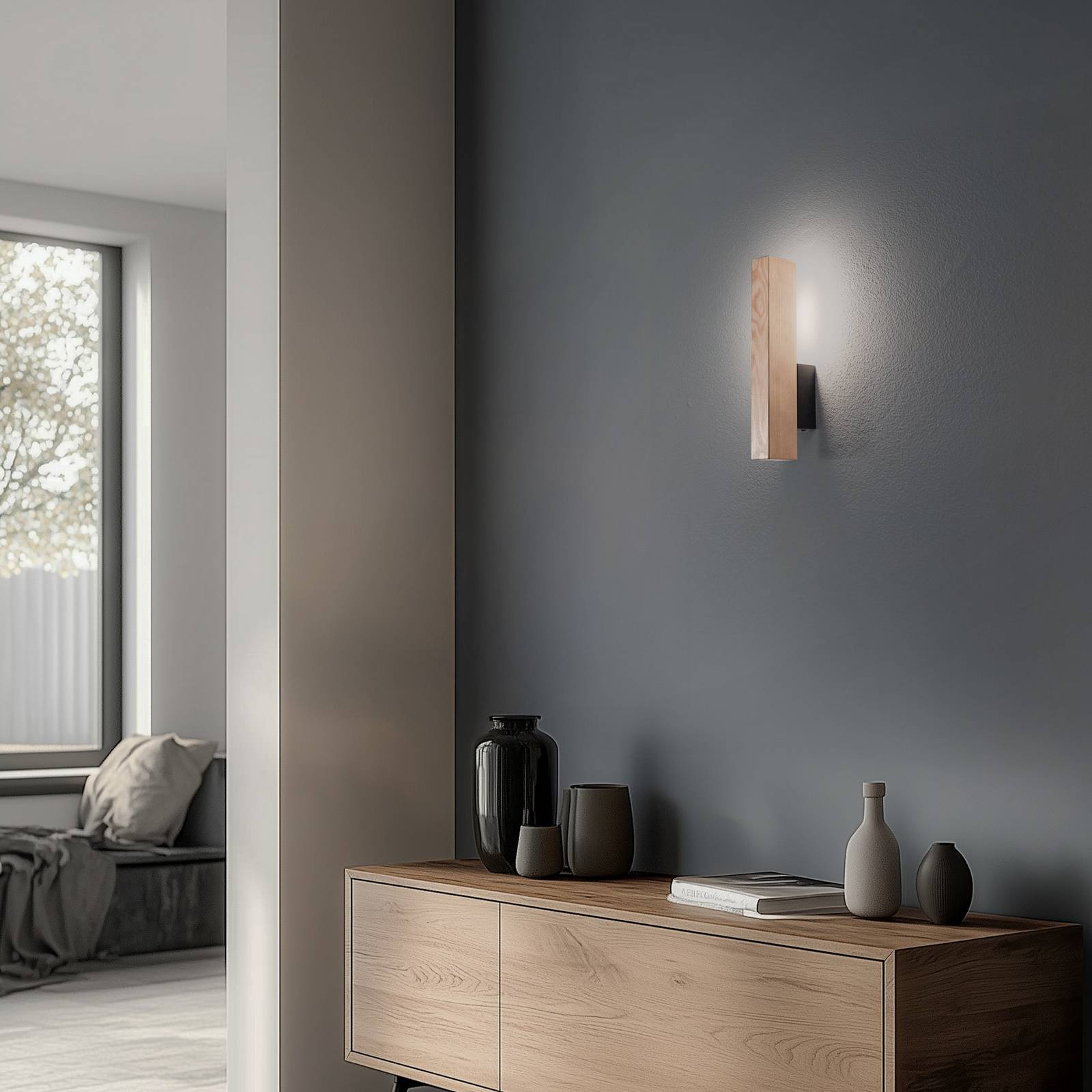 LED-Holzwandleuchte Teo, kiefer, 31 cm, 3000 K günstig online kaufen