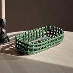 ferm LIVING Ceramic basket, oval, green, length 30 cm, ceramic