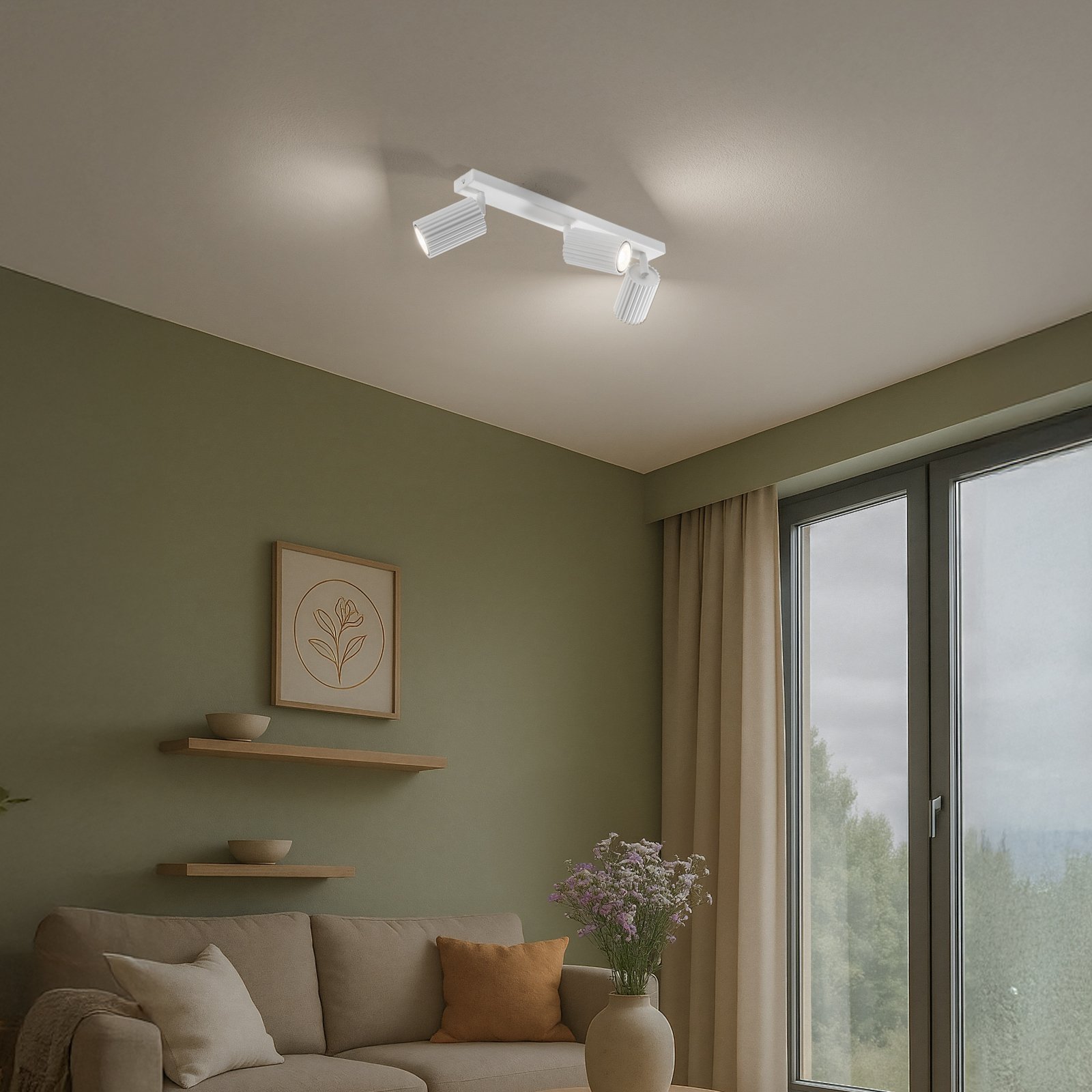 Uhlíkový stropný reflektor, biely, dĺžka 45 cm, hliník, 3 svetlá.