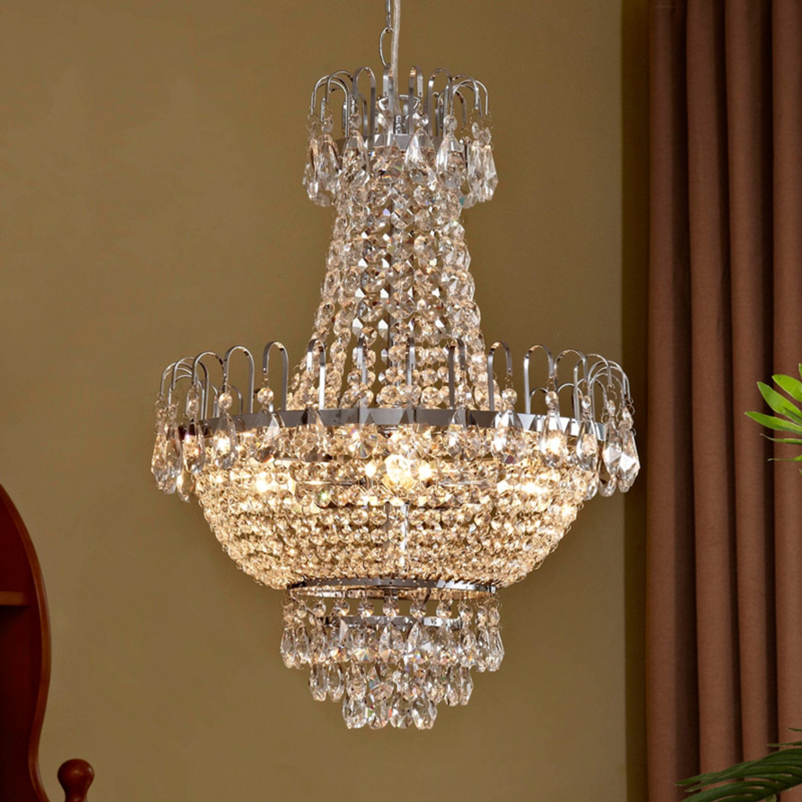 Candelabru Lindby Casparia cromat cristal E14 - Camera de zi / sufragerie - Antichitate - crom clar